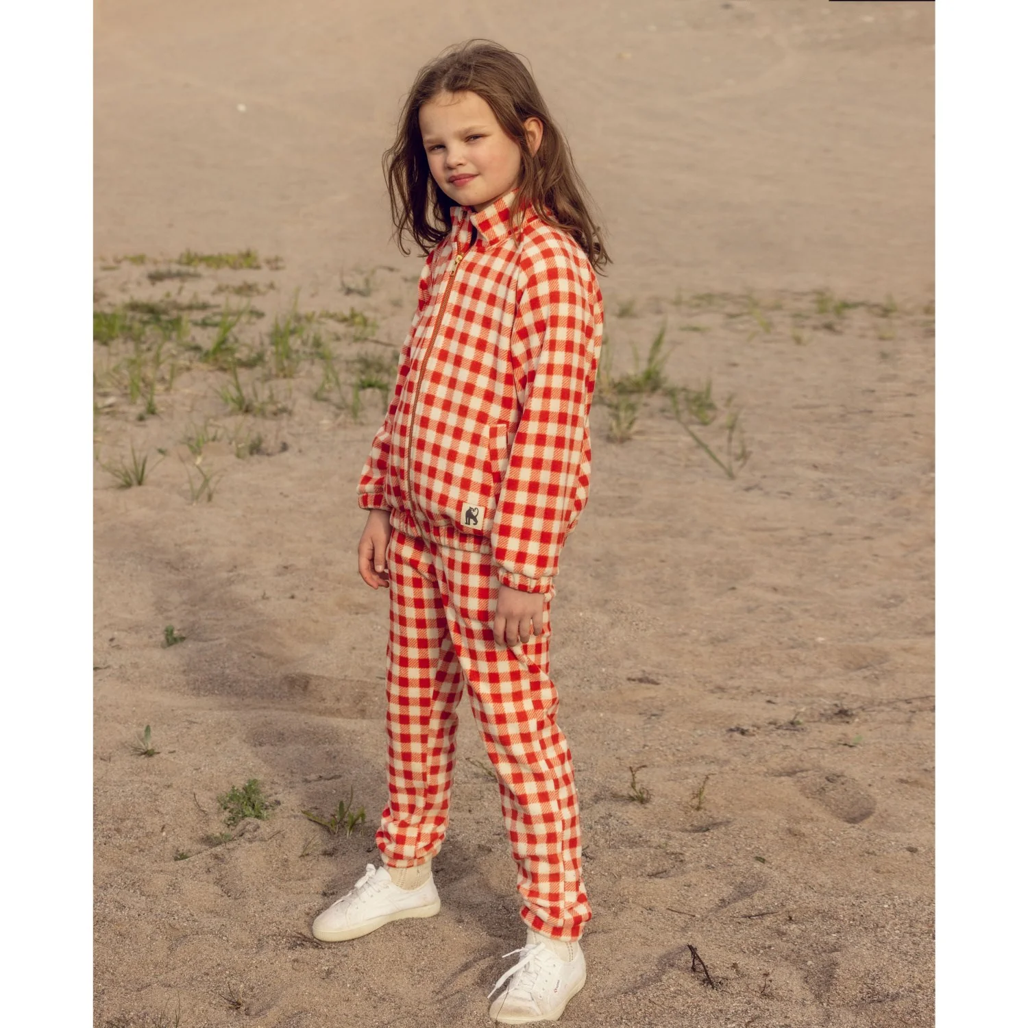 Mini Rodini Red Gingham AOP Fleece Jacket - Image 6