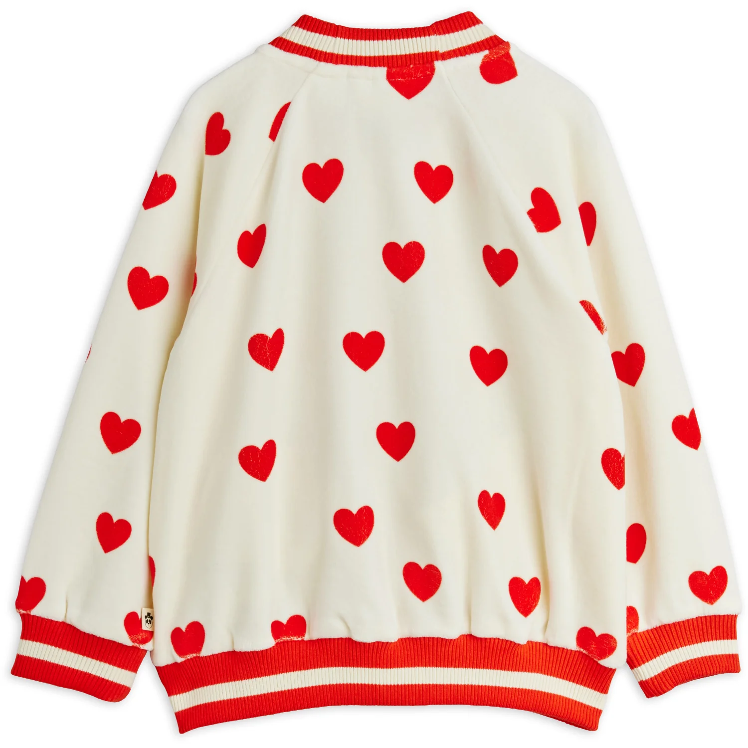 Mini Rodini White Hearts AOP Velour Baseball Cardigan - Image 3