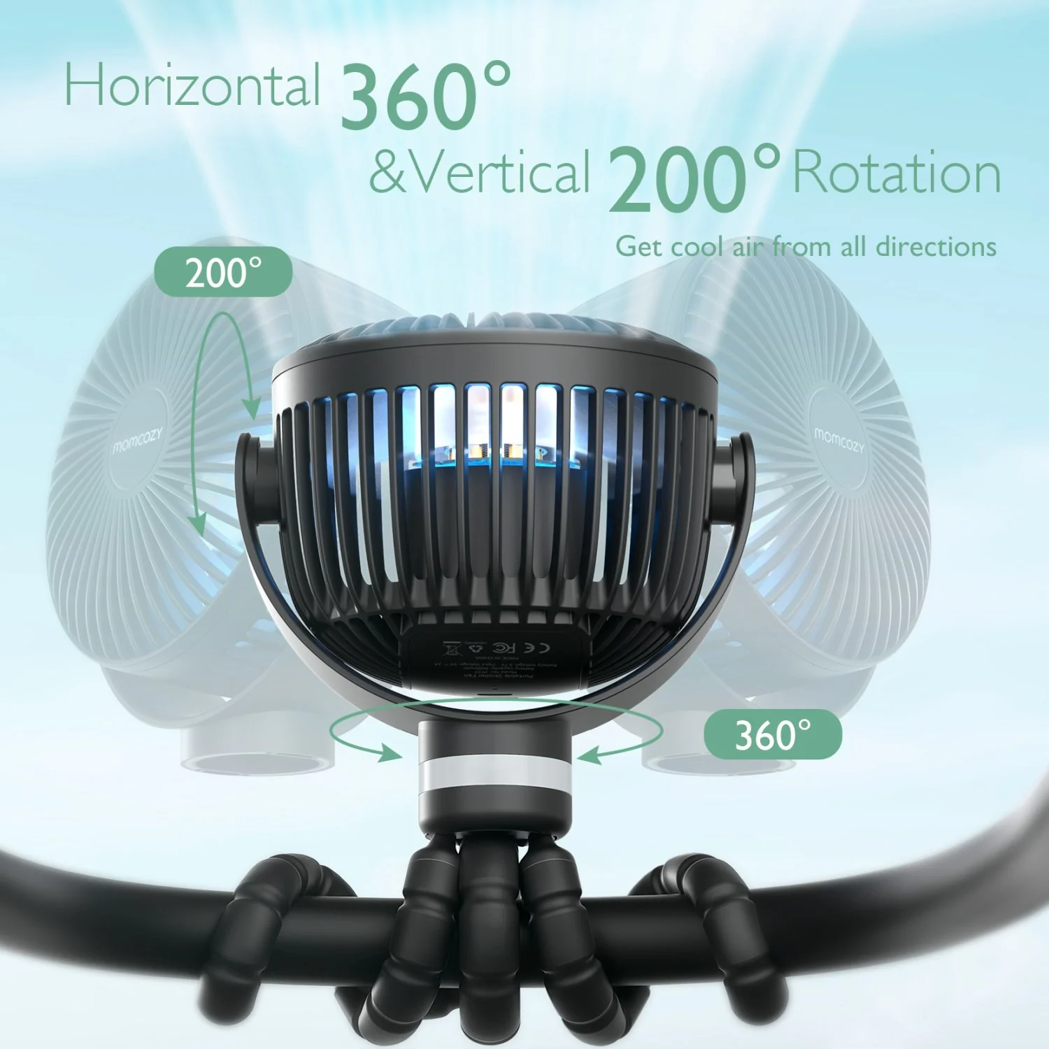Momcozy Black Portable Stroller Fan - Image 6