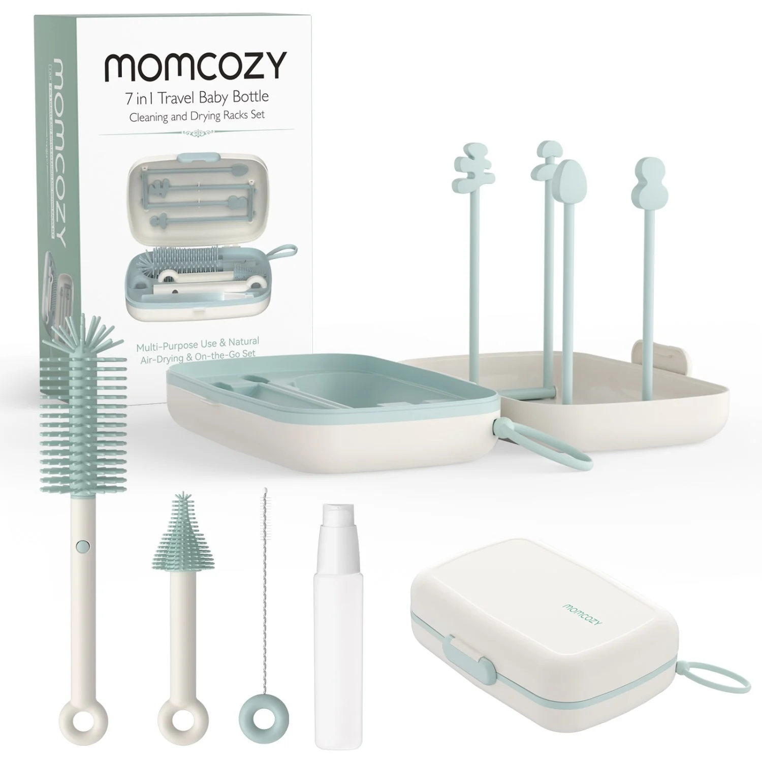 Momcozy Green 7 In 1 Baby Bottle Brush Set