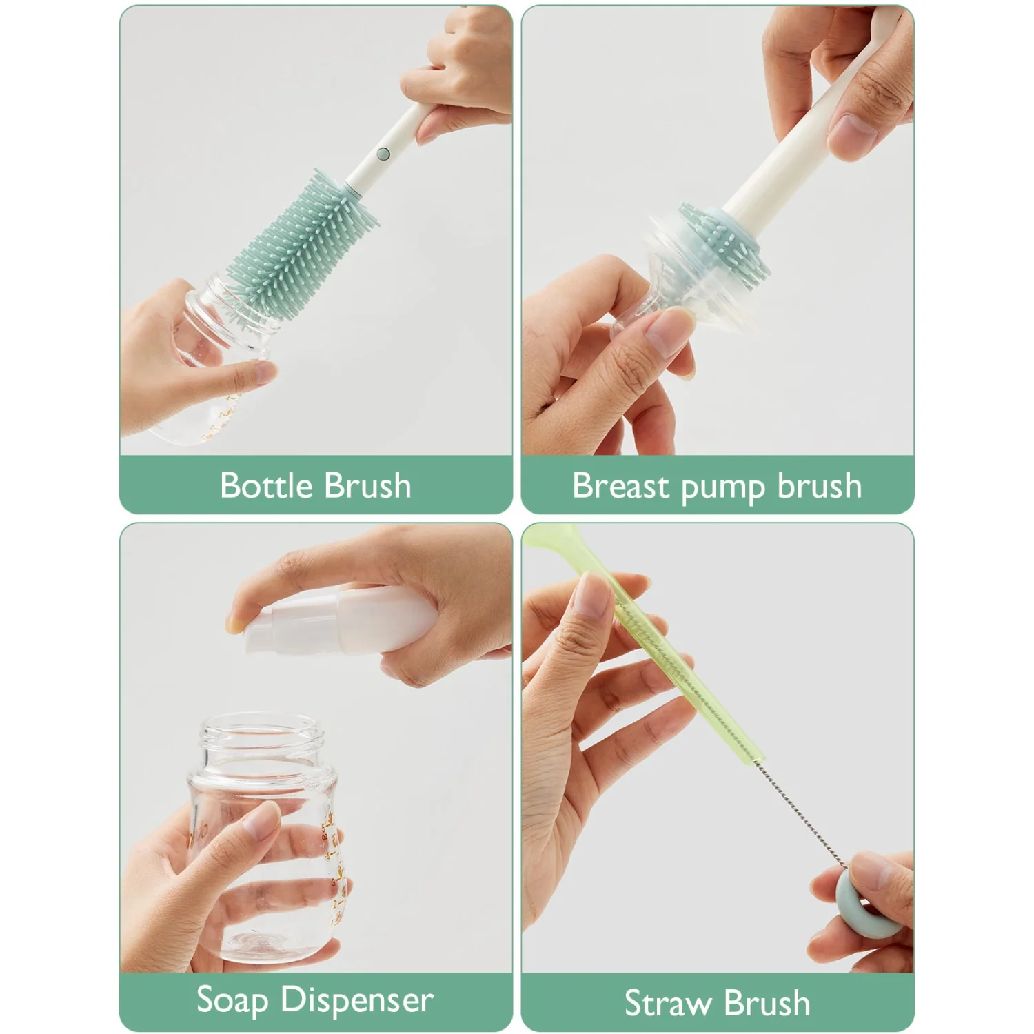 Momcozy Green 7 In 1 Baby Bottle Brush Set - Image 13