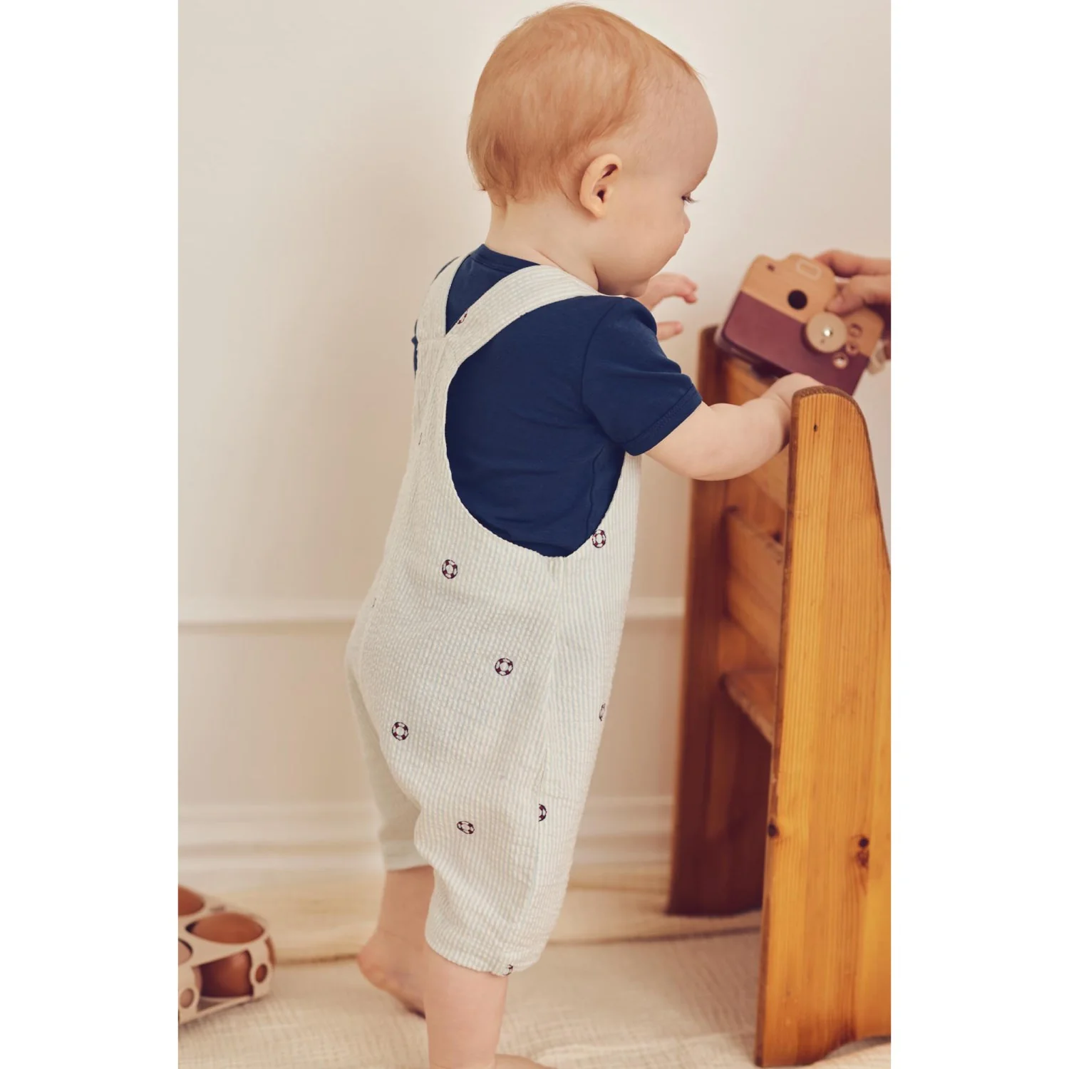 Müsli Tofu/ Ocean/ Mineral Red Seersucker Stripe Overalls Baby - Image 3