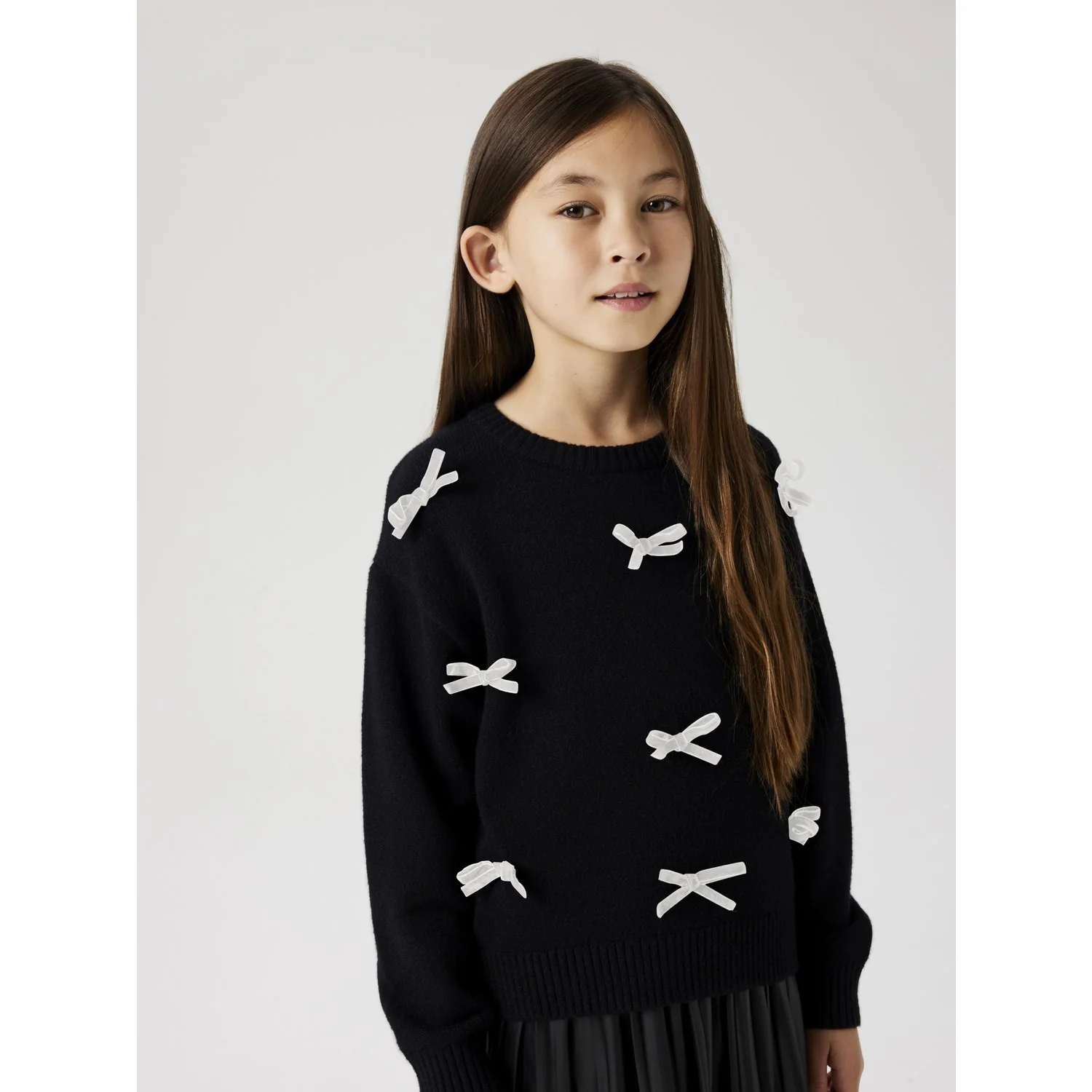 Name It Black Bright White Bow Nkfsonja Ls Knit - Image 2