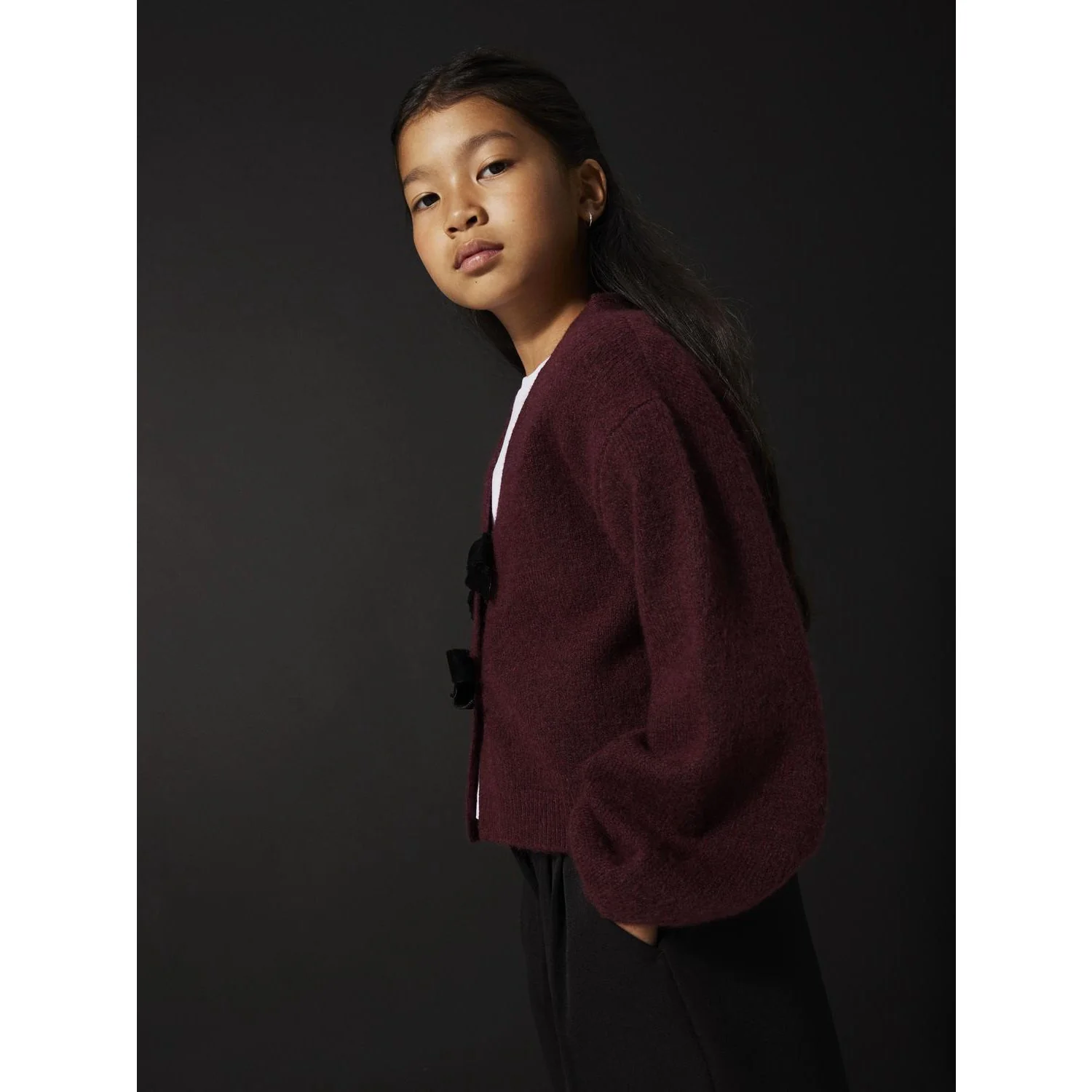 Name It Burgundy Black Bow Nkfrina Ls Knit Card - Image 3