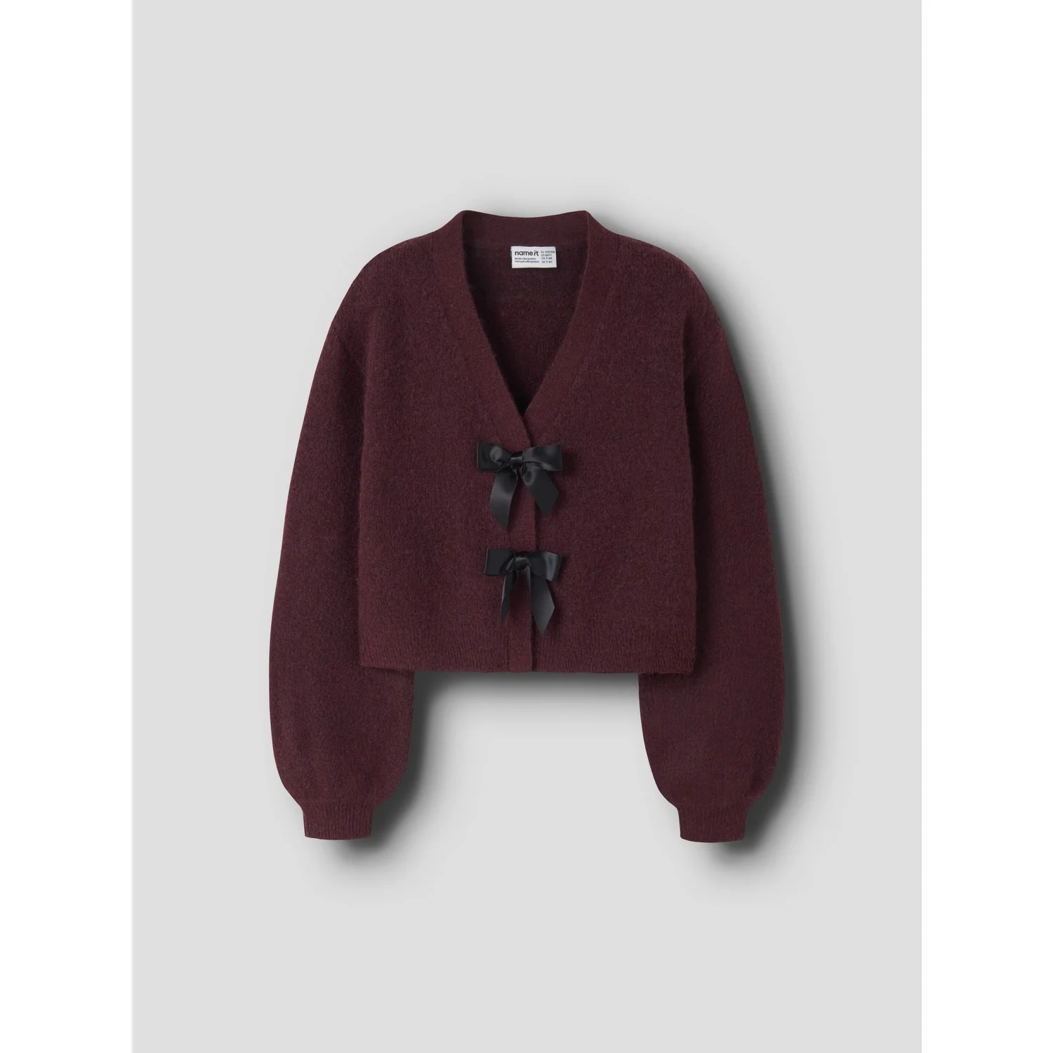 Name It Burgundy Black Bow Nkfrina Ls Knit Card - Image 5