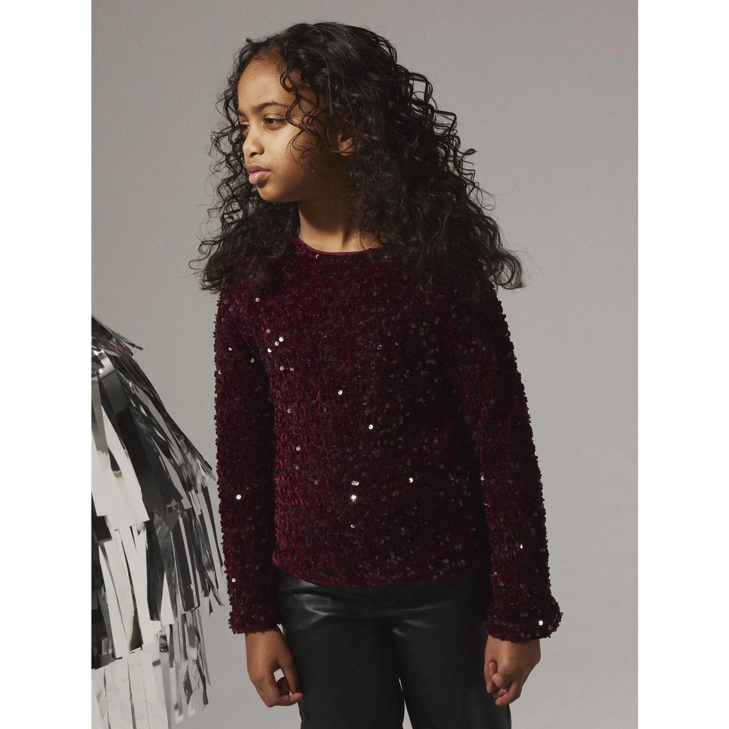 Name It Burgundy Black Bow Nkfrusitta Ls Bow Blouse - Image 3