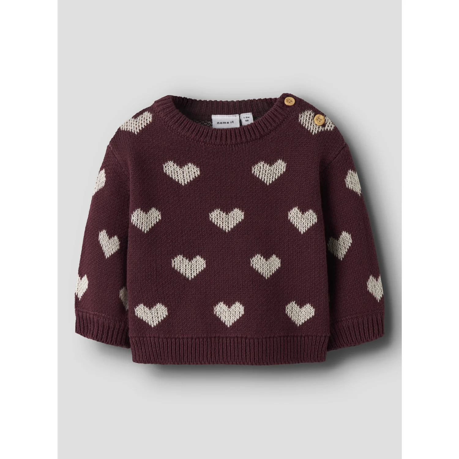 Name It Burgundy Peyote Heart Nbfoana Ls Knit - Image 2