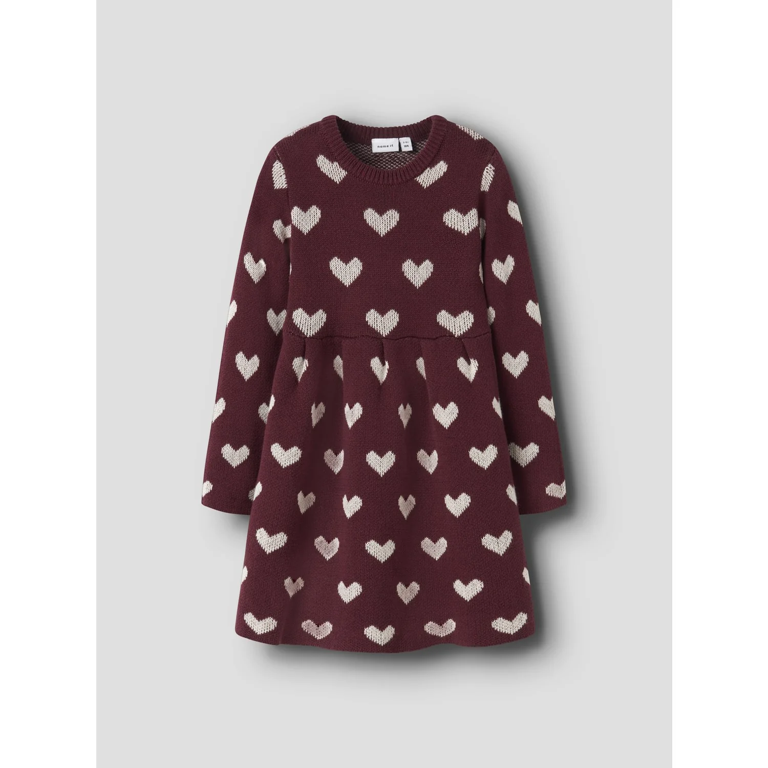 Name It Burgundy Peyote Heart Nmfoana Ls Knit Dress - Image 3