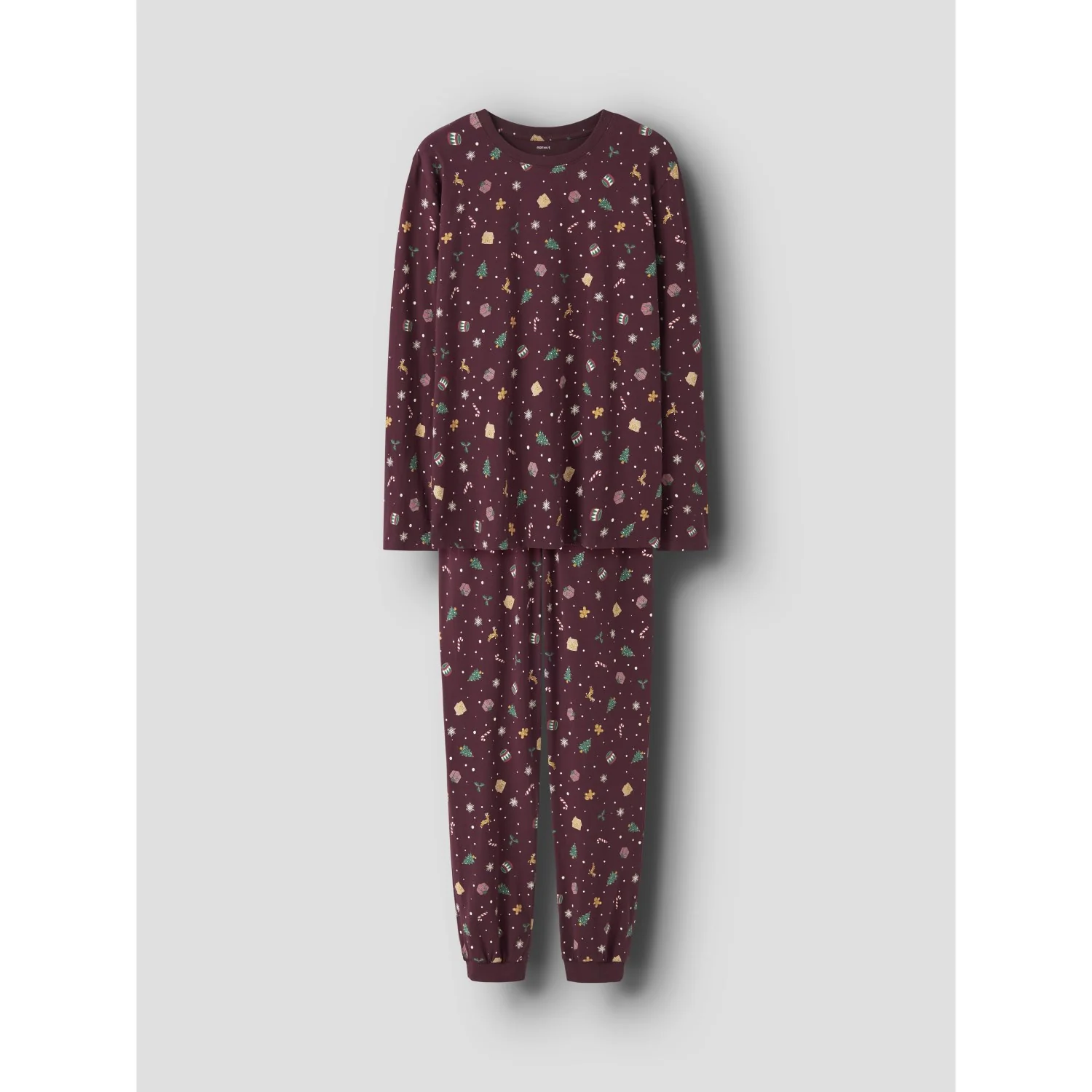 Name It Burgundy Xmas AOP Nanvismas Ls Nightset Adult - Image 5