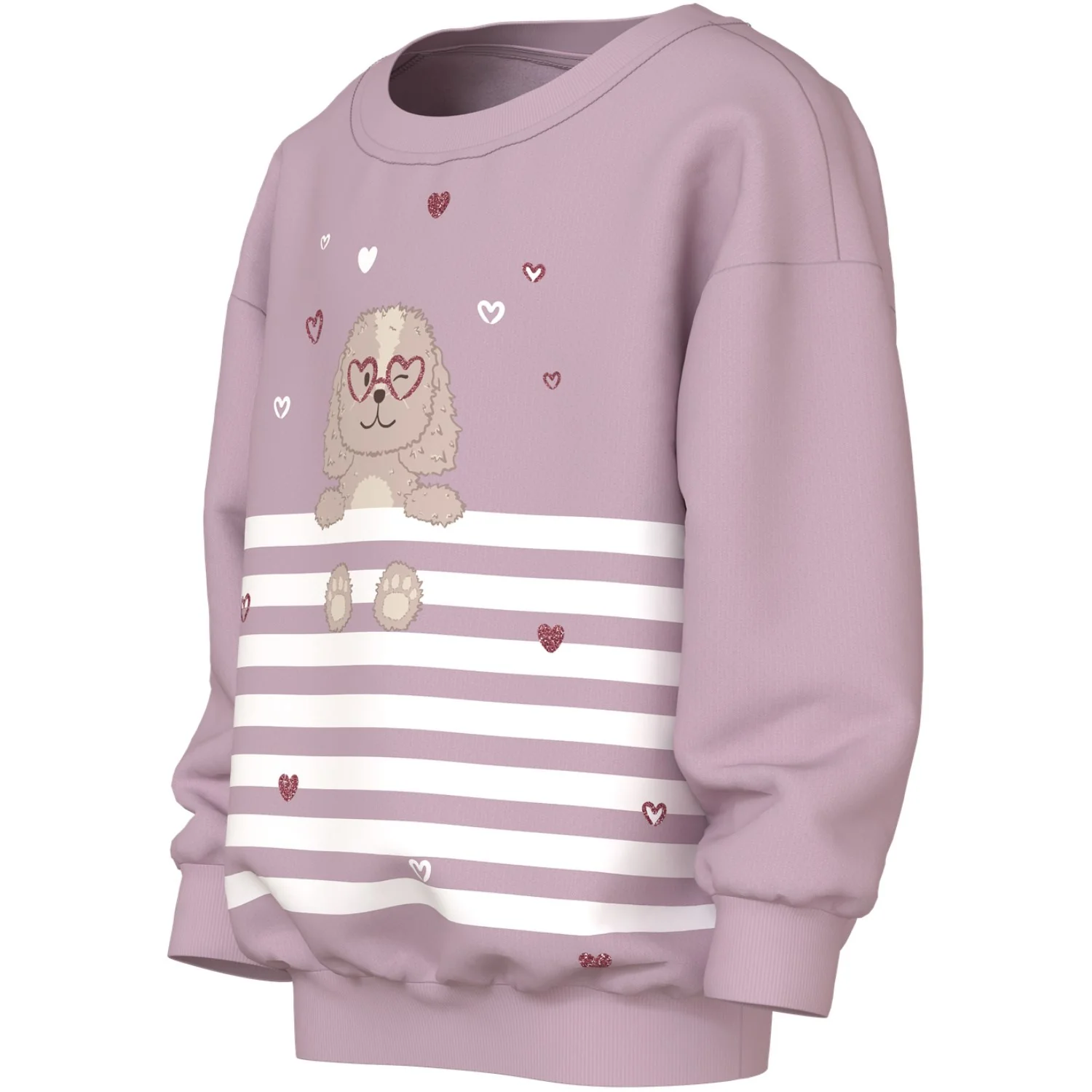 Name It Dawn Pink Dog Heart Stripe Nmfvalona Ls Long Rlx Sweat Bru - Image 2