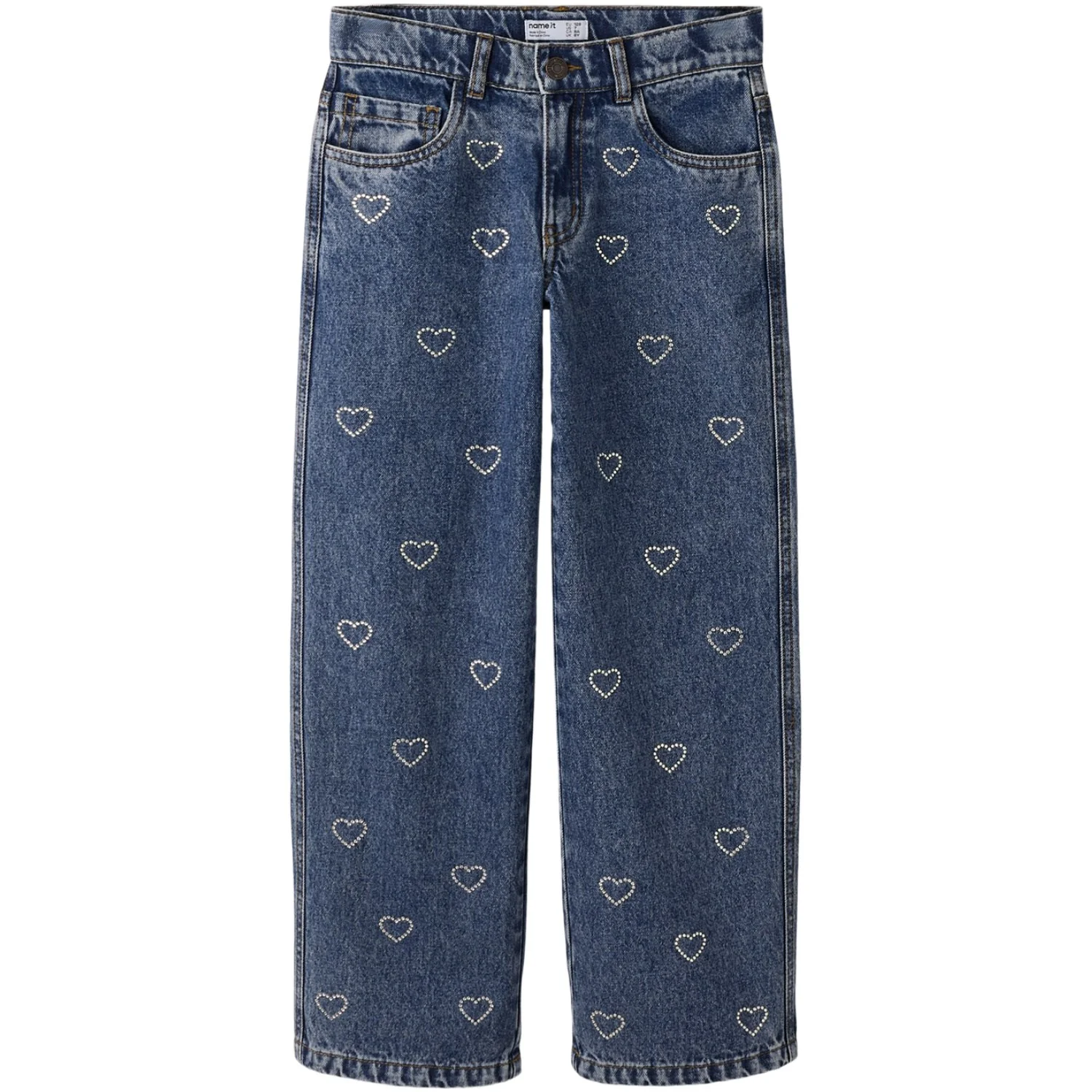 Name It Denim Blue Rhinestone Bows Nkfrose Wide Rhinestone Jeans 4417-Im T