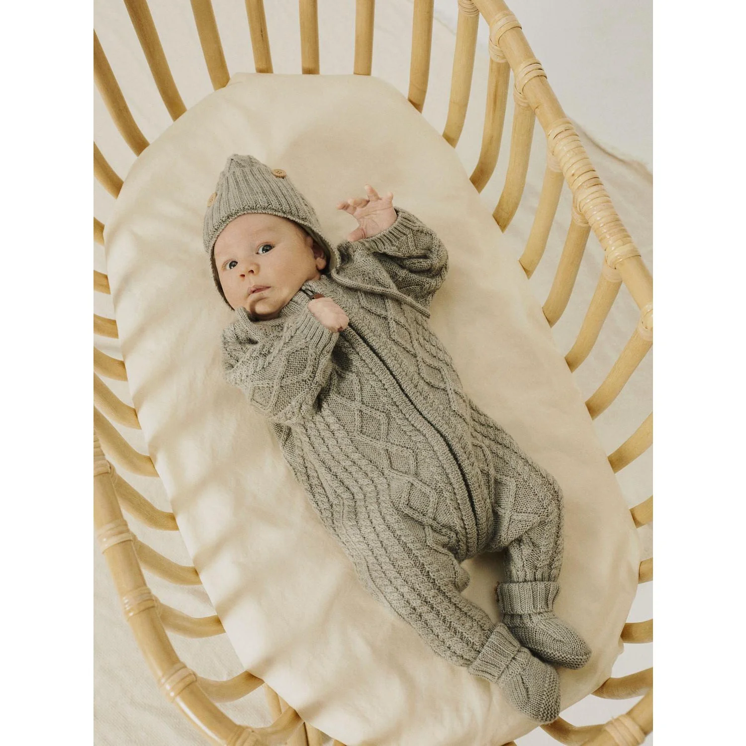 Name It Dried Sage Nbmwrilla Button Wool Knit Hat - Image 2