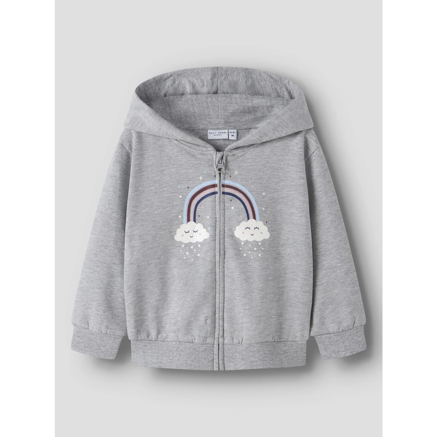 Name It Grey Melange Rainbow Clouds Nmfvoltana Nreg Sweat Card Wh Bru - Image 3