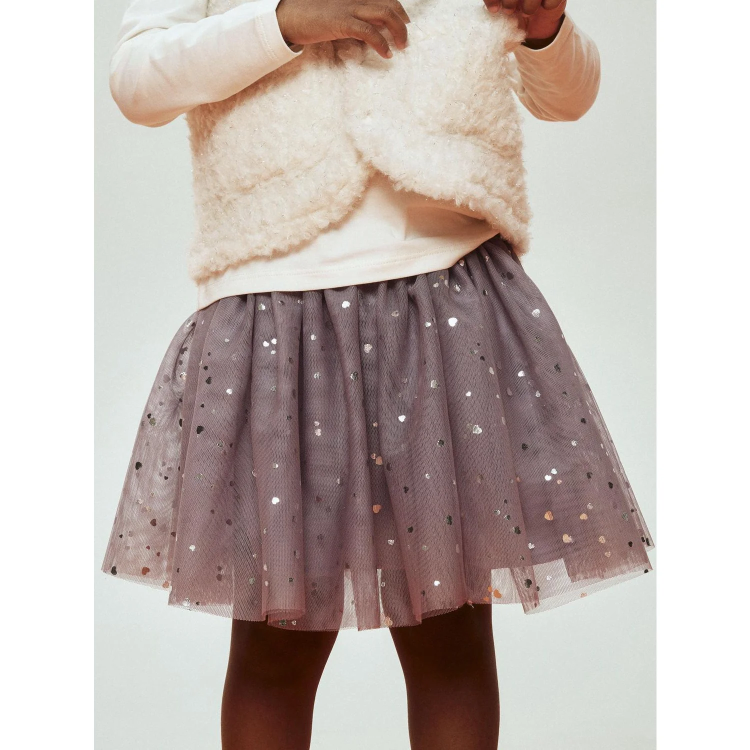Name It Lavender Gray Silver Foil Nmfterana Tulle Skirt - Image 3