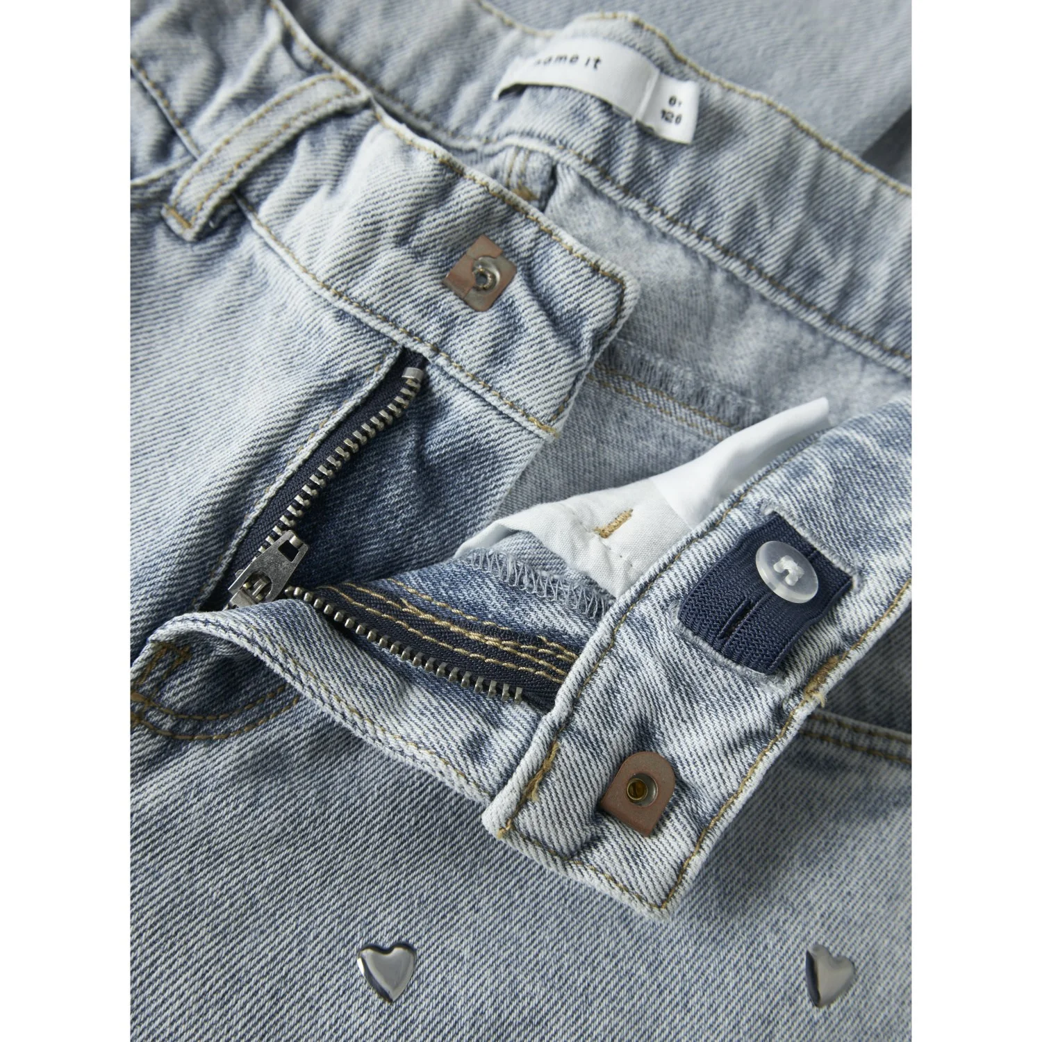Name It Light Blue Denim Nkfrose Wide Heart Studs Jeans 2021-Za D - Image 5