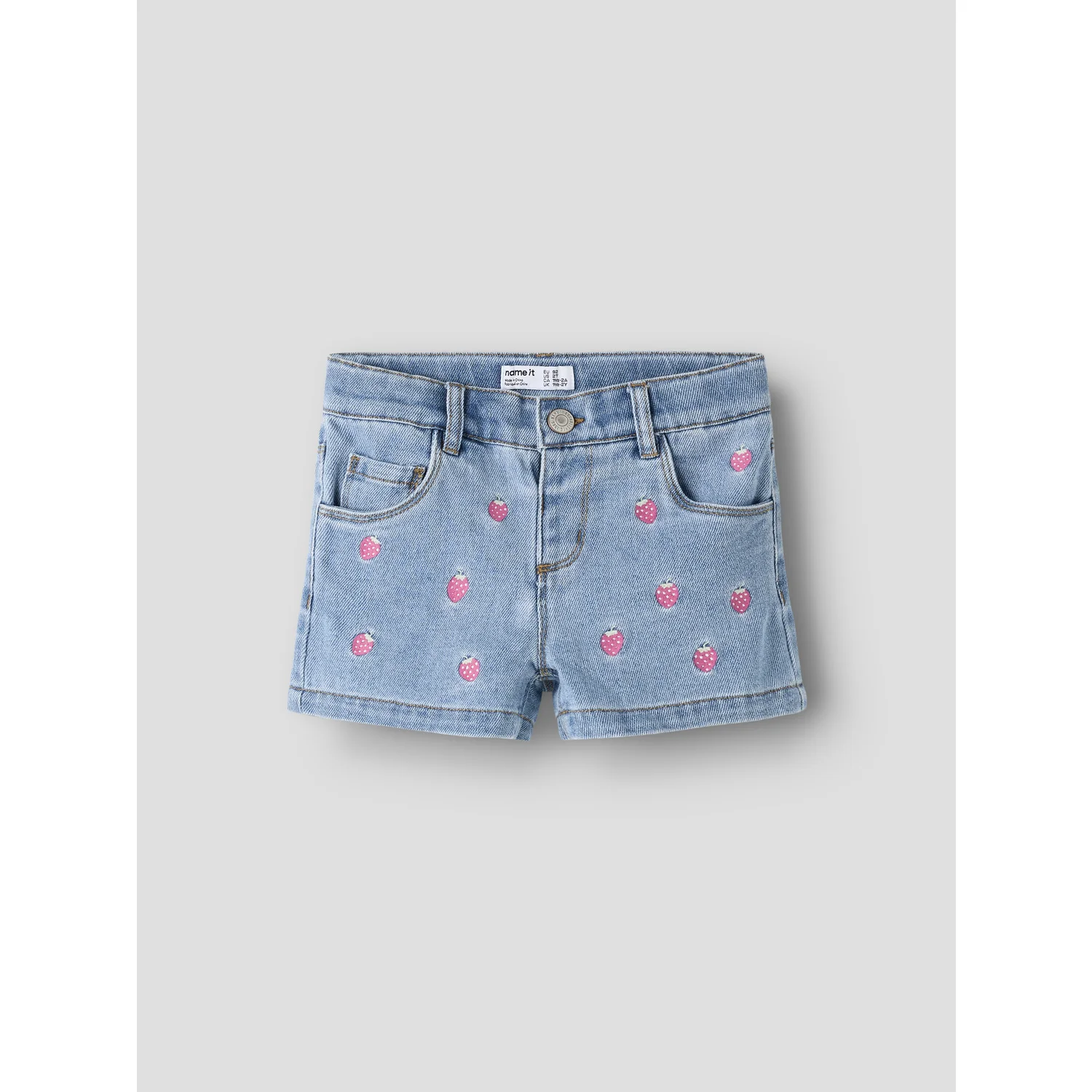 Name It Light Blue Denim Strawberry Nmfrose Reg Emb Shorts 6202-Iz - Image 3
