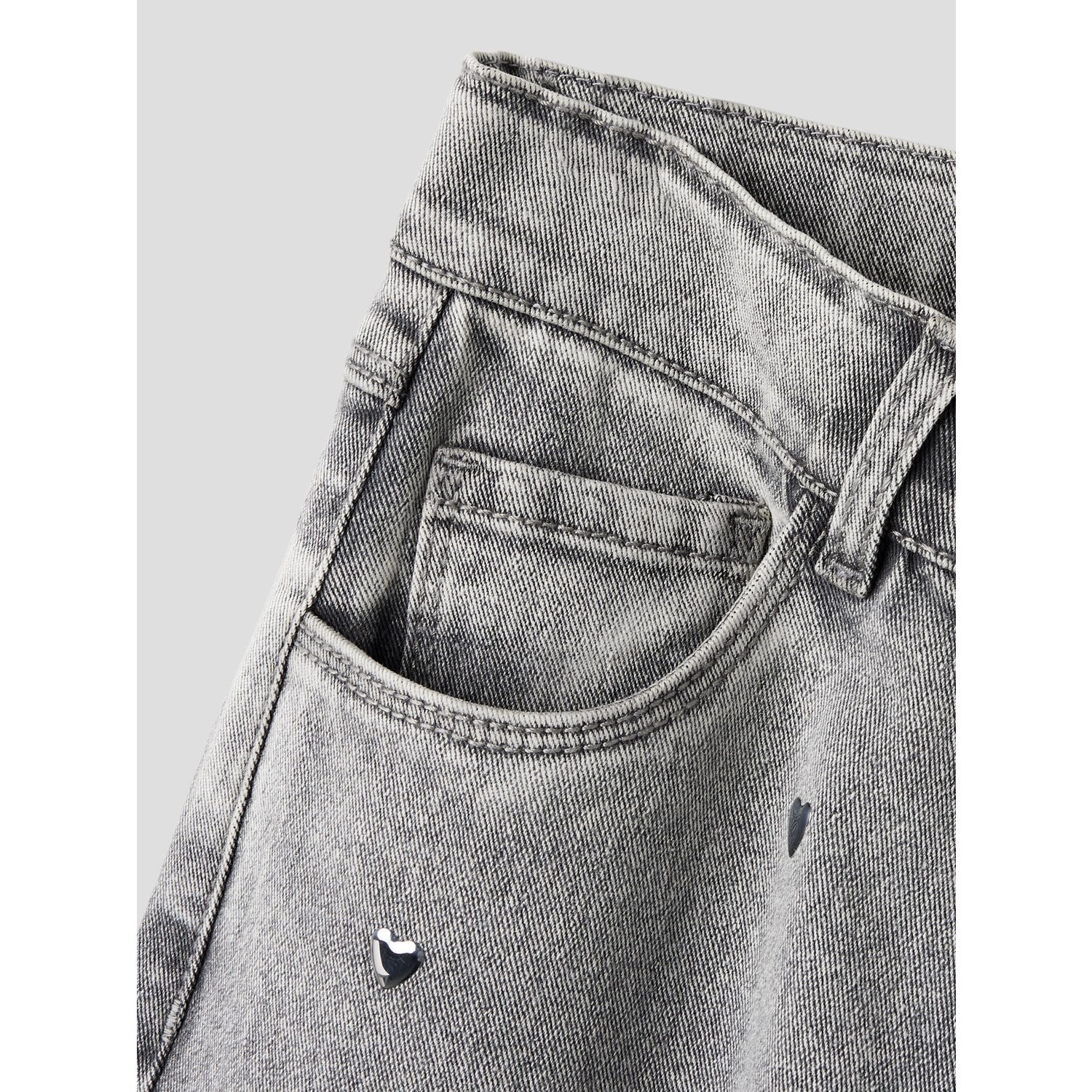 Name It Light Grey Denim Heart Studs Nkfrose Wide Jeans 5503-Ya N - Image 2