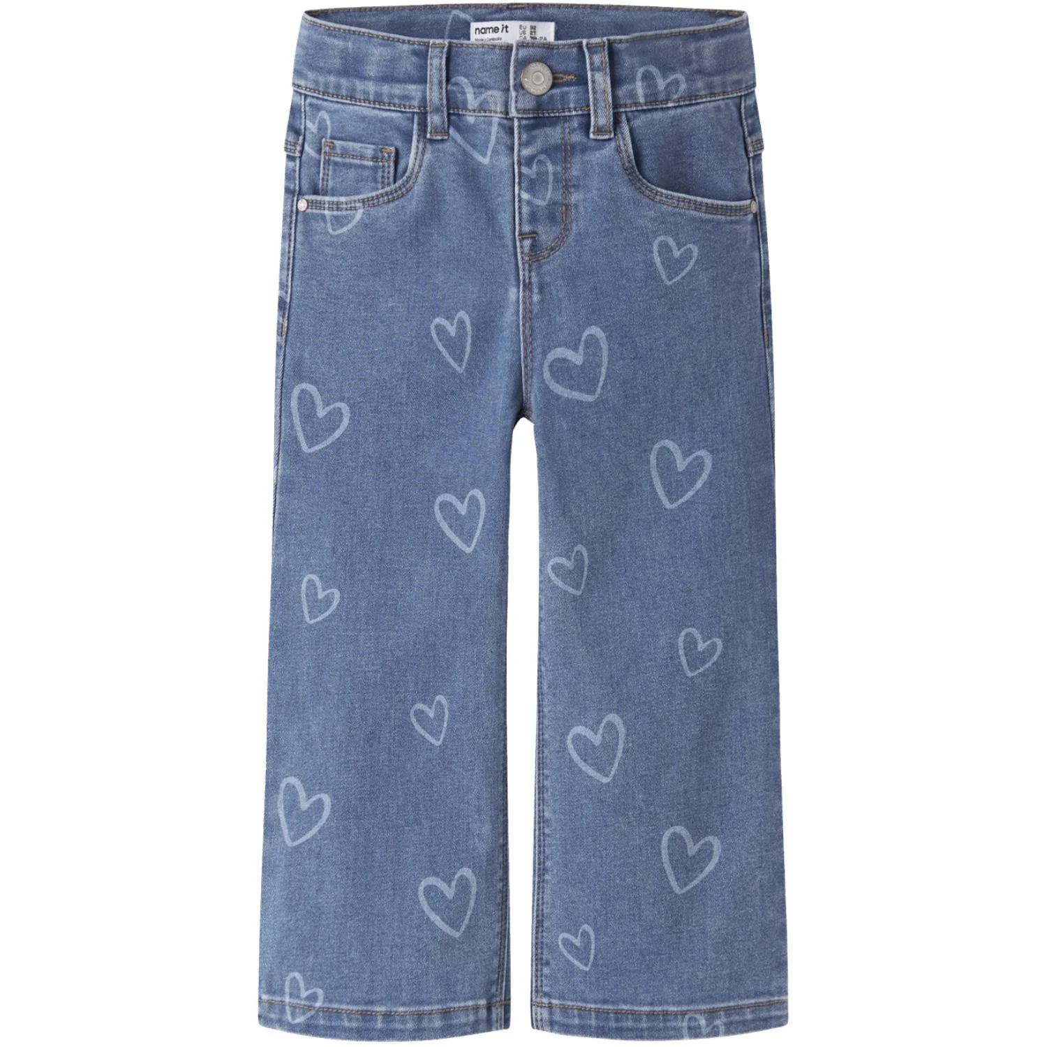 Name It Medium Blue Denim Heart Nmfrose Wide Aop Jeans 4044-On Noos