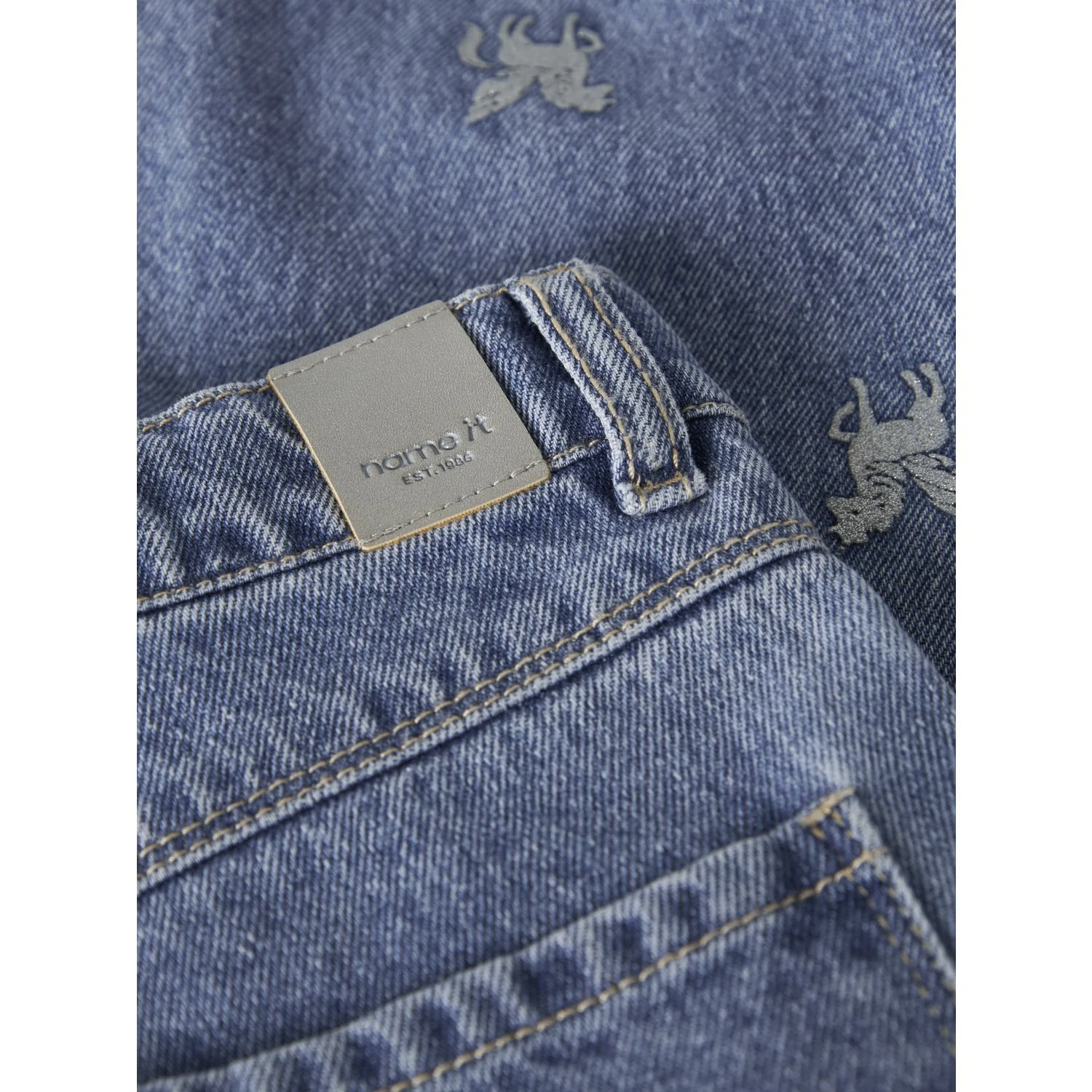 Name It Medium Blue Denim Unicorn Glitter Nmfbella Barrel Glitter Jeans 4577-Im L - Image 2