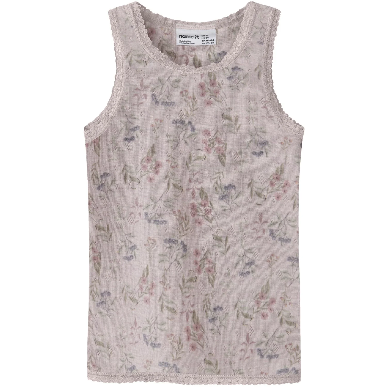 Name It Violet Ice Flowers + Leafs Nmfwang Wool Needle Tank Top