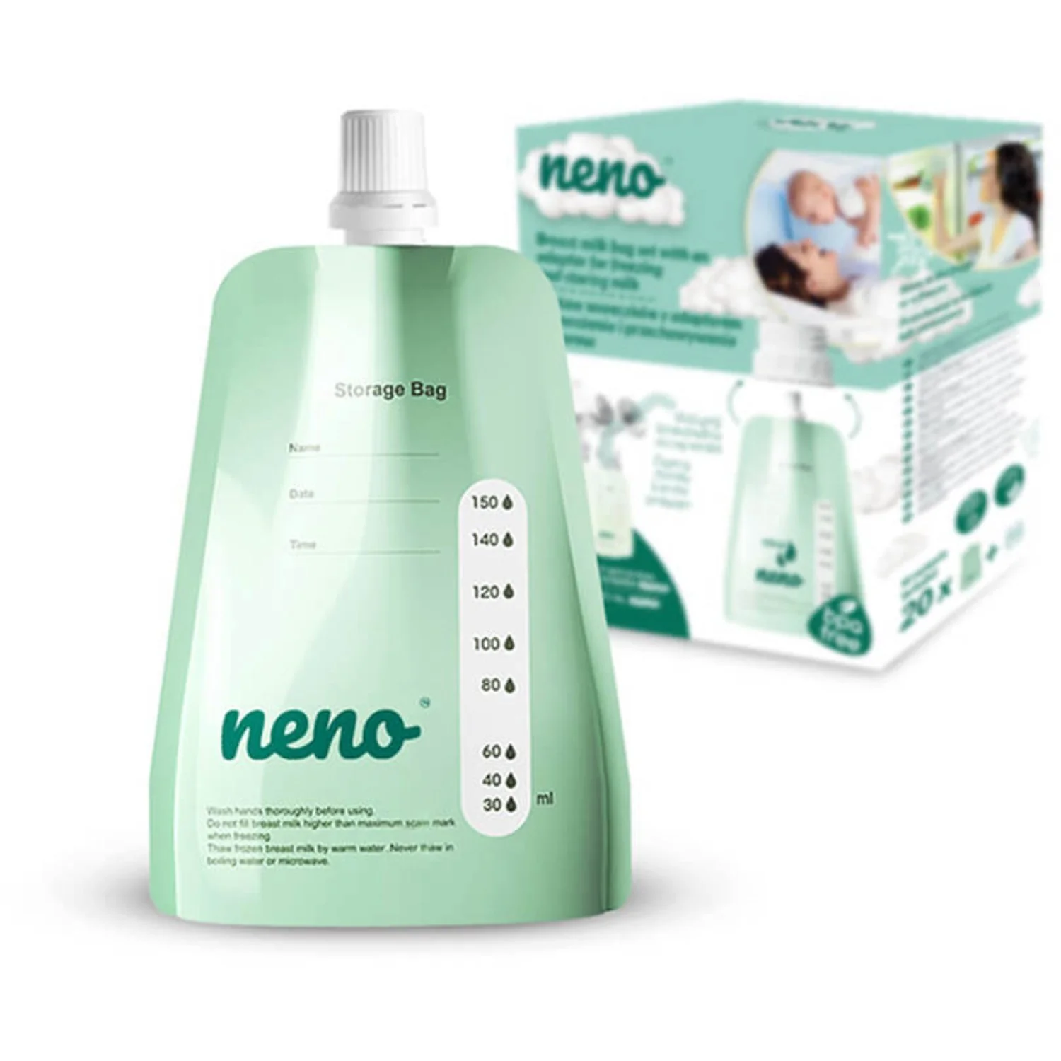 Neno Green Storage Bags Breast Milk 20 Sachets + Adapter - Image 6