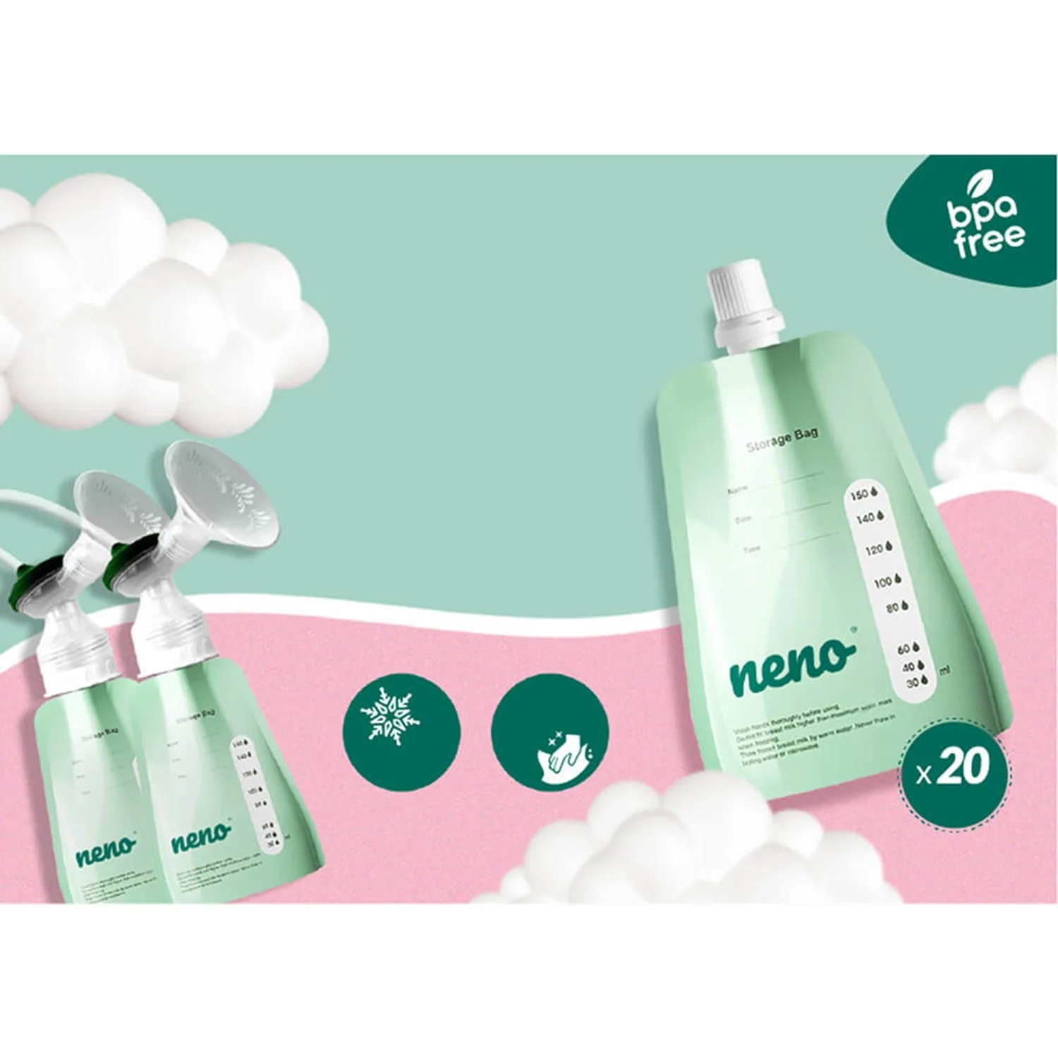 Neno Green Storage Bags Breast Milk 20 Sachets + Adapter - Image 7