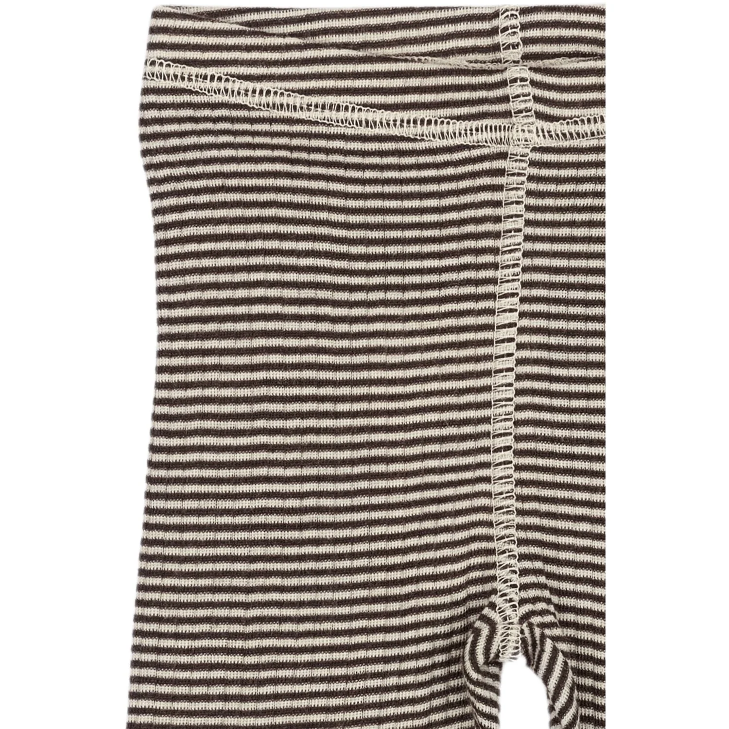 Petit Piao Coffee Bean/Dark Off White PPDante Leggings Merino Wool Striped - Image 2