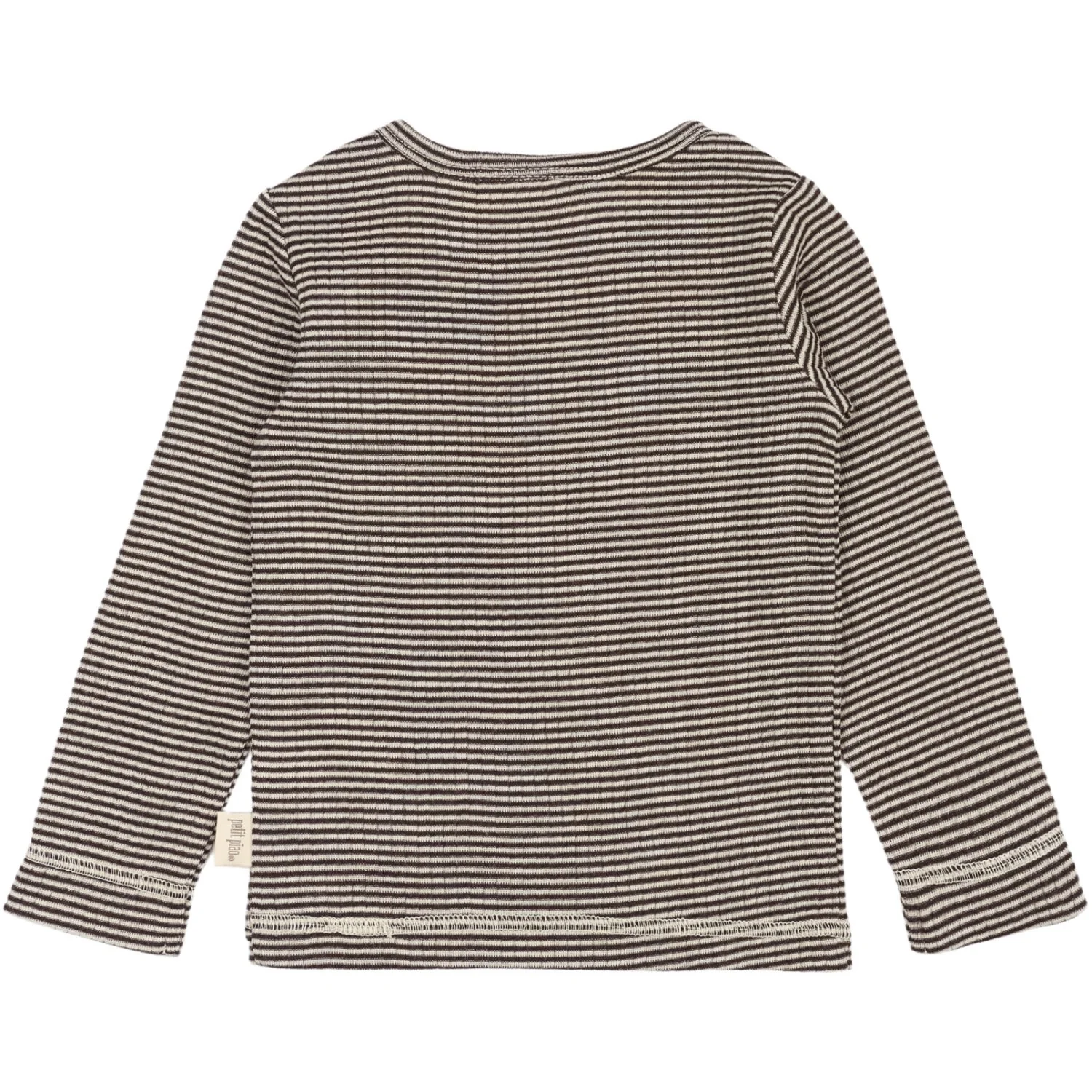 Petit Piao Coffee Bean/Dark Off White PPDante T-Shirt L/S Meriono Wool Striped - Image 3