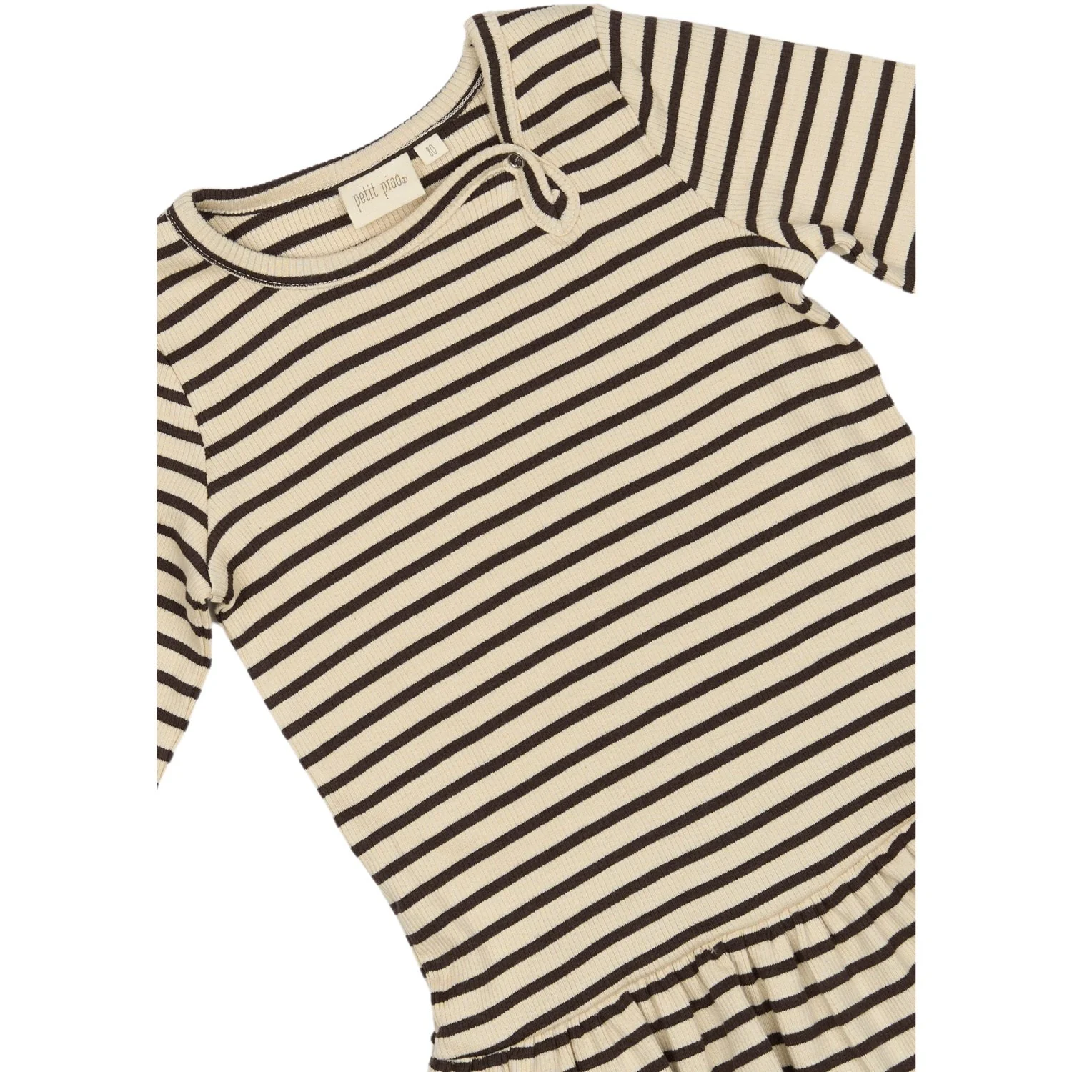 Petit Piao Coffee Bean/off White Dress L/S Modal Striped - Image 2