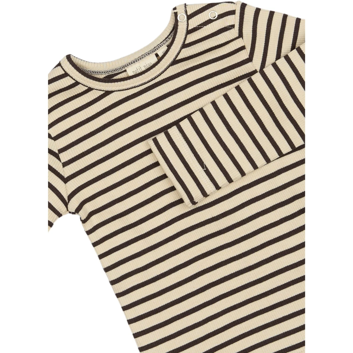 Petit Piao Coffee Bean/off White T-shirt L/S Modal Striped - Image 2
