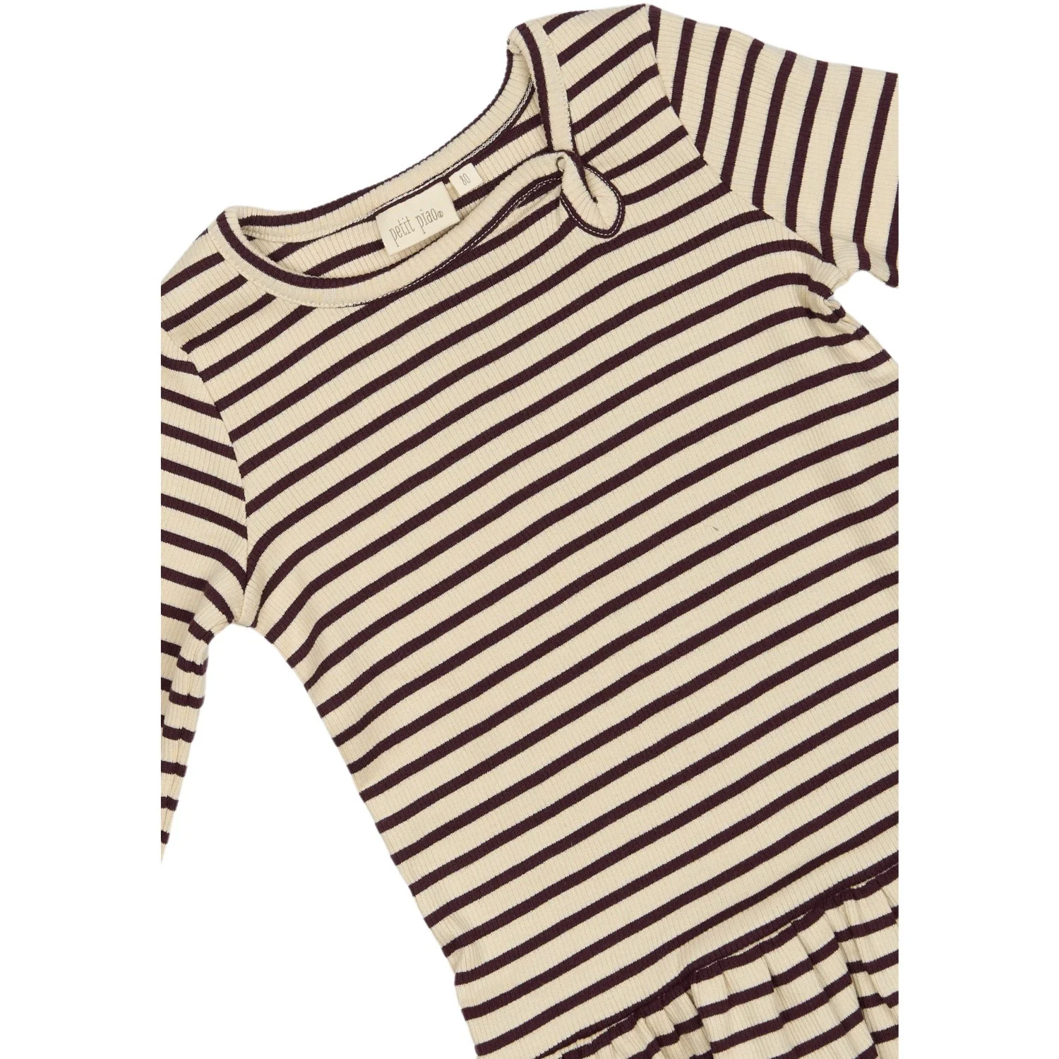 Petit Piao Dark Grape/off White Dress L/S Modal Striped - Image 2