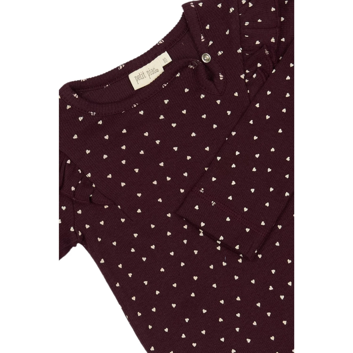 Petit Piao Dark Grape/White Body L/S Frill Modal Heart - Image 4