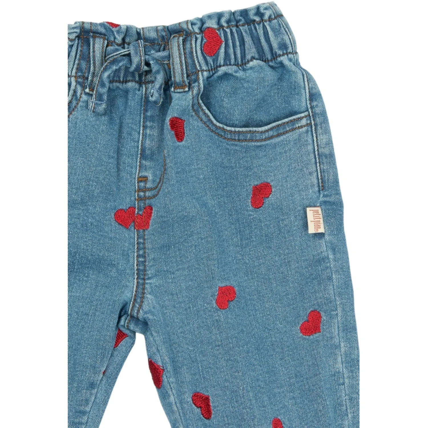 Petit Piao Light Blue Denim EMB PPEva Denim Pants - Image 2