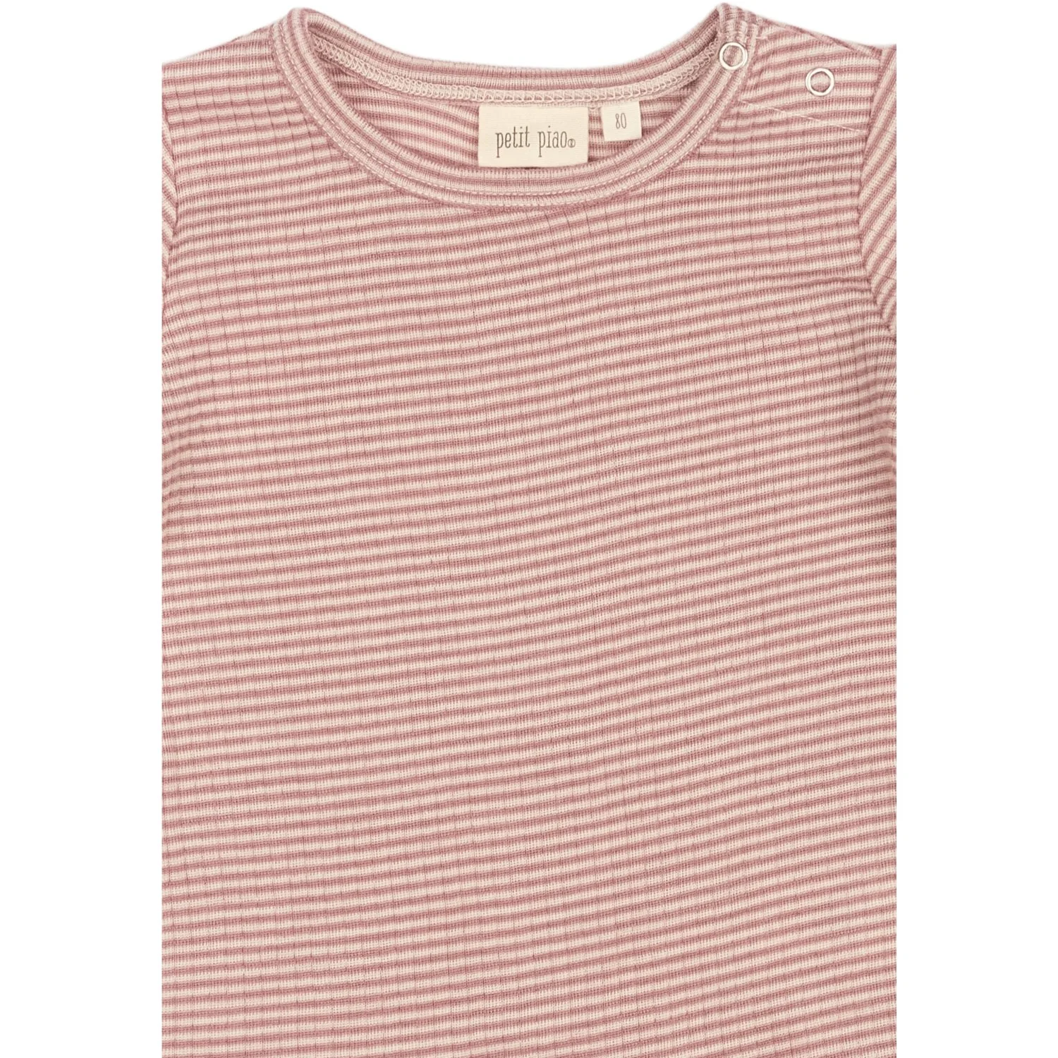Petit Piao Nostalgic Rose/Dark Off White PPDante T-Shirt L/S Meriono Wool Striped - Image 2