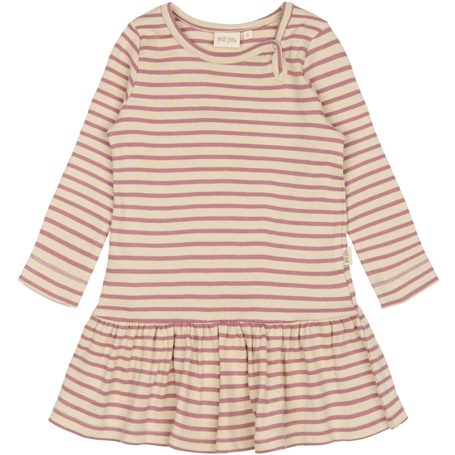 Petit Piao Nostalgic Rose/off White Dress L/S Modal Striped