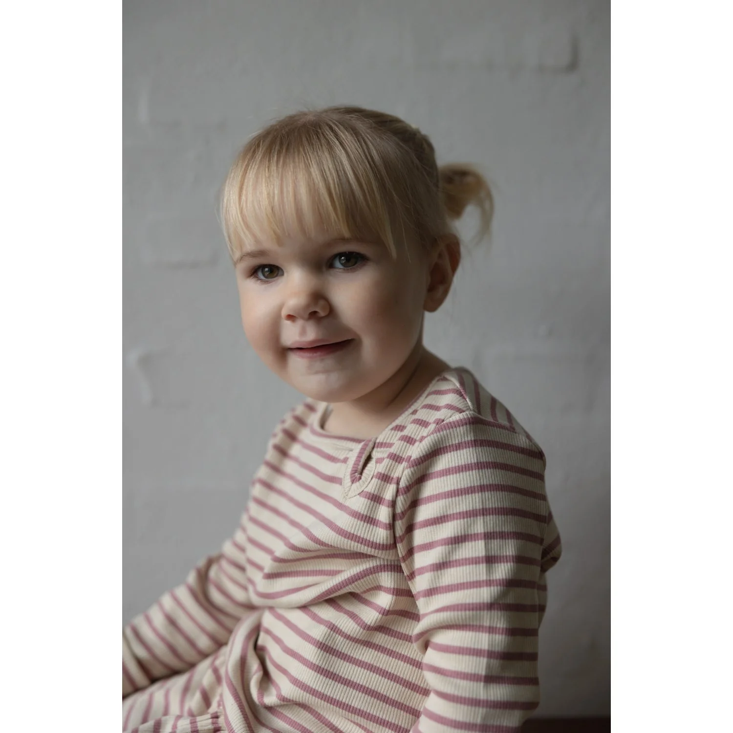 Petit Piao Nostalgic Rose/off White Dress L/S Modal Striped - Image 2