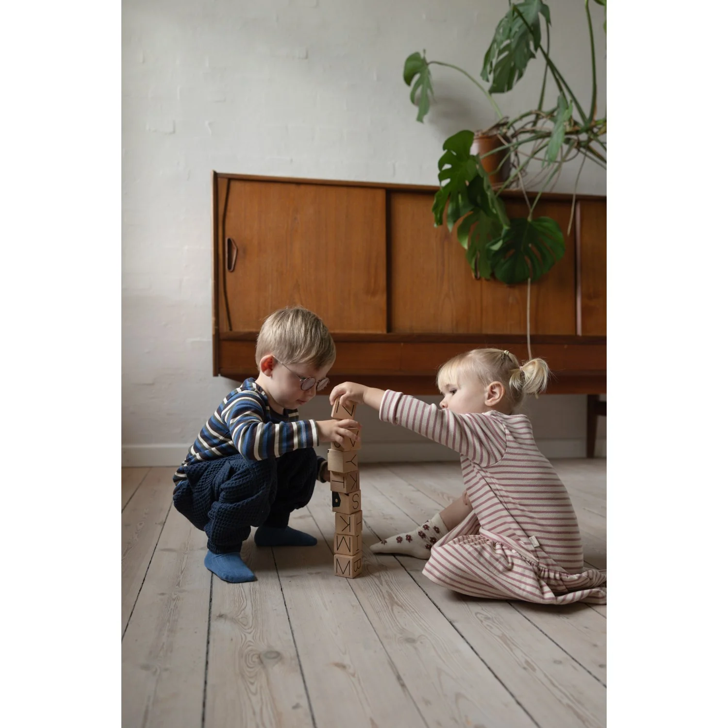 Petit Piao Nostalgic Rose/off White Dress L/S Modal Striped - Image 3