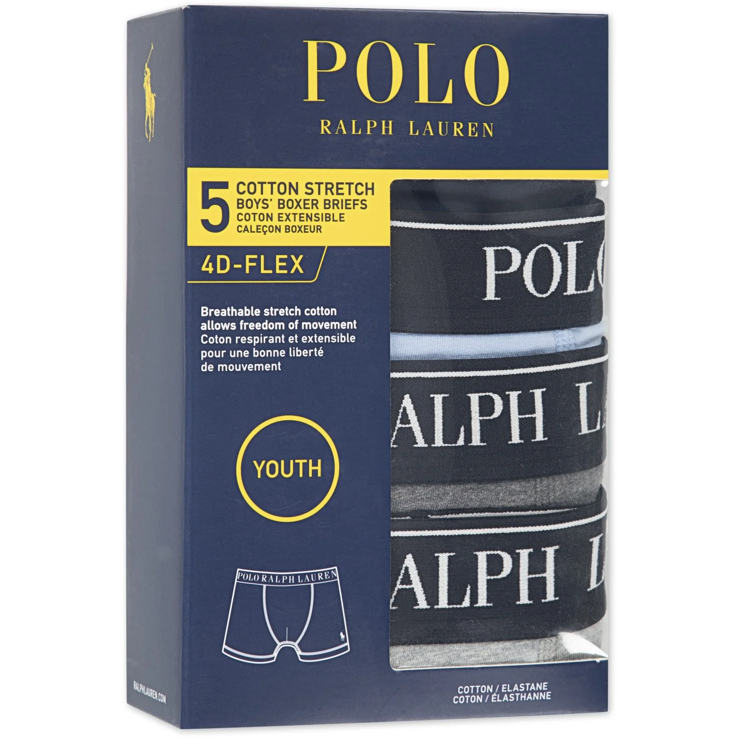 Polo Ralph Lauren Office Blue Cotton Stretch 5-Pack Boxer - Image 3