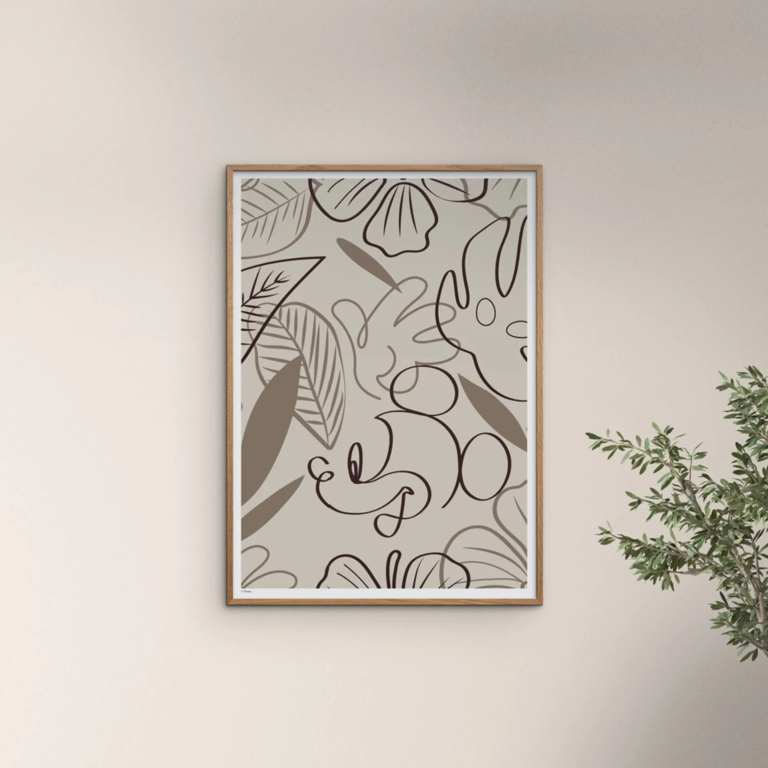 Poster & Frame Disney - Brown Leaves Mickey