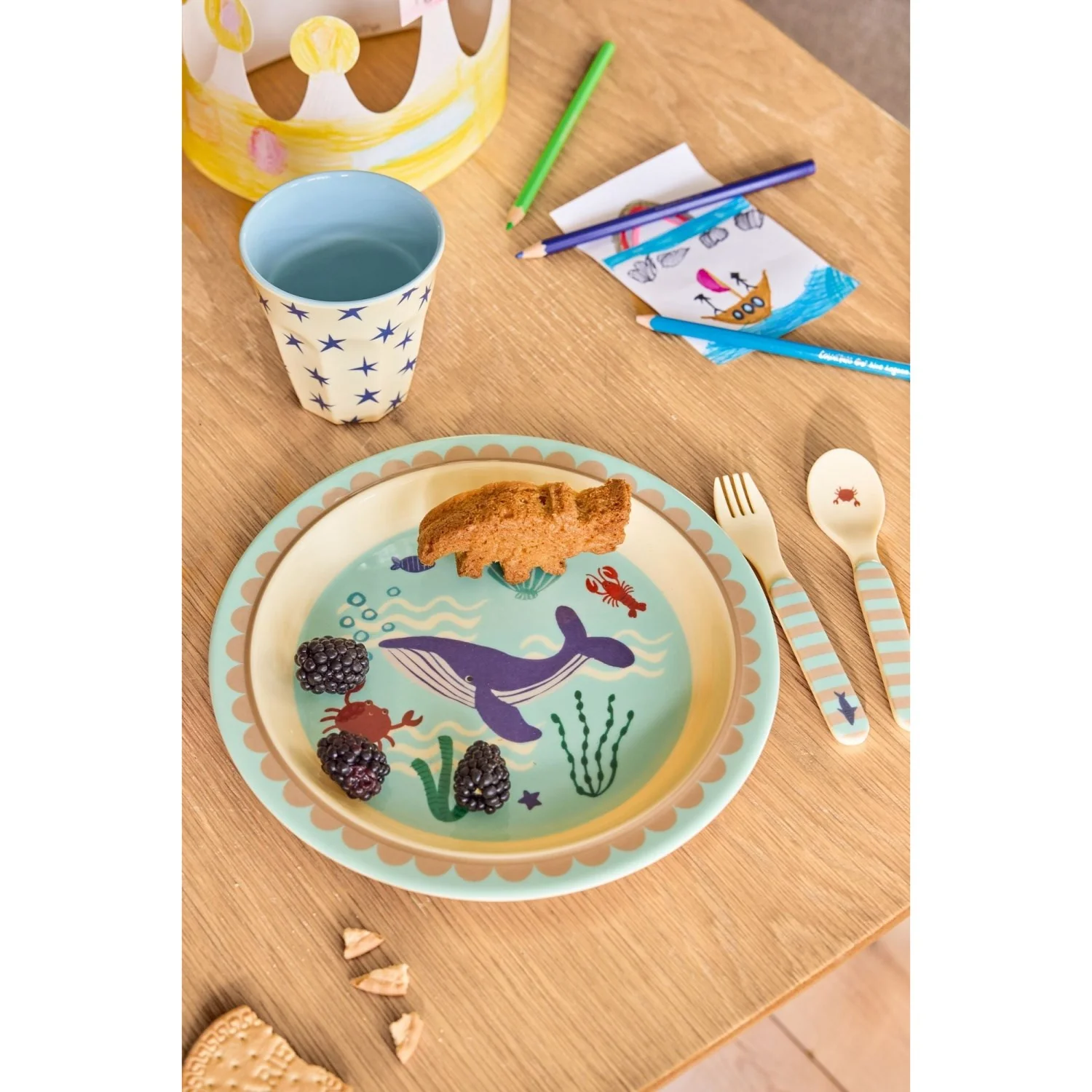 Rice Blue Ocean Print Melamine Kids Lunch Plate - Image 2