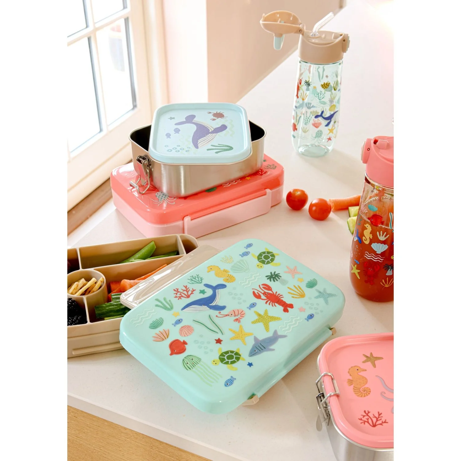 Rice Blue Ocean Print Stainless Steel Lunchbox With Moveable Divider Small 800 Ml - Image 2