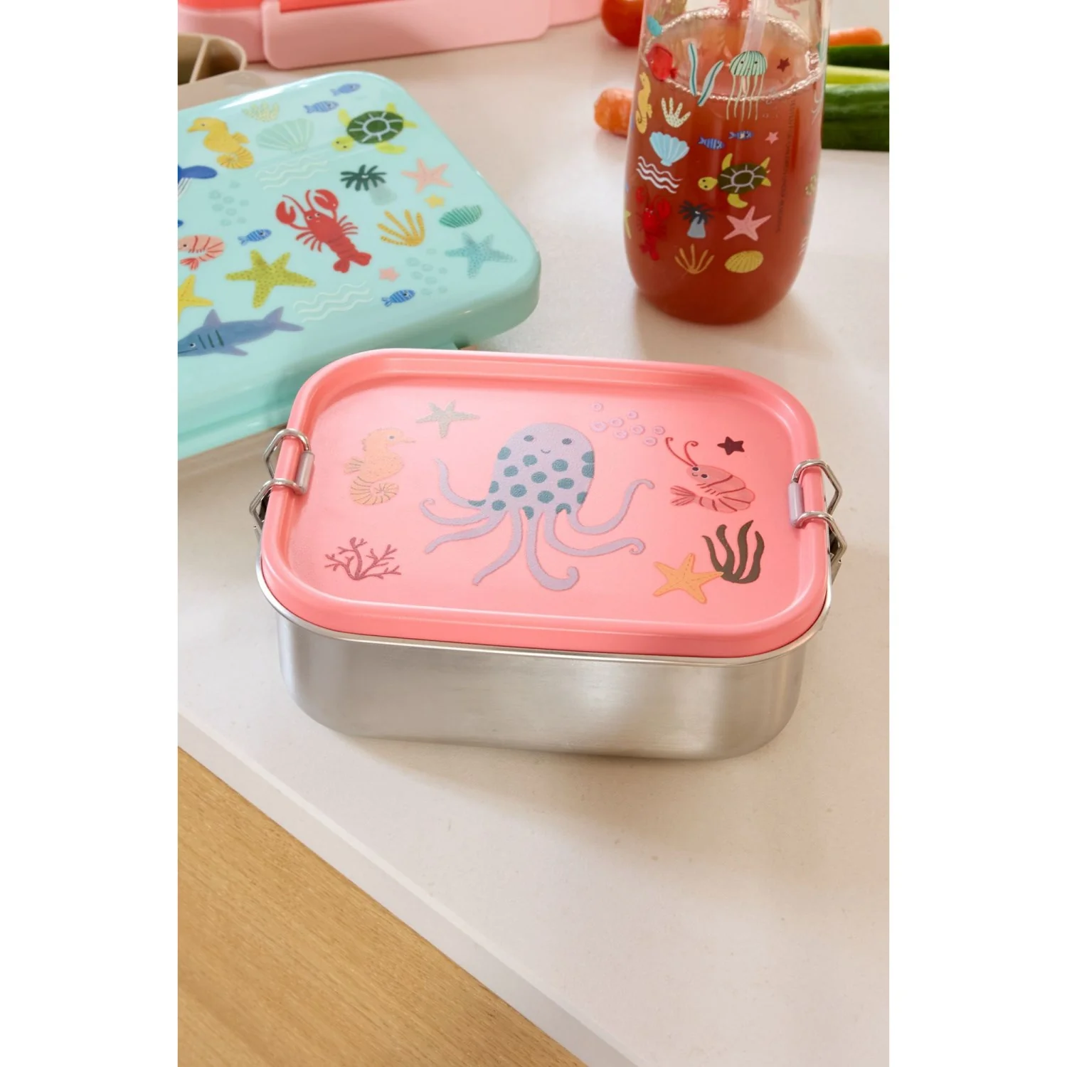 Rice Coral Ocean Print Stainless Steel Lunchbox With Moveable Divider Small 800 Ml - Image 2
