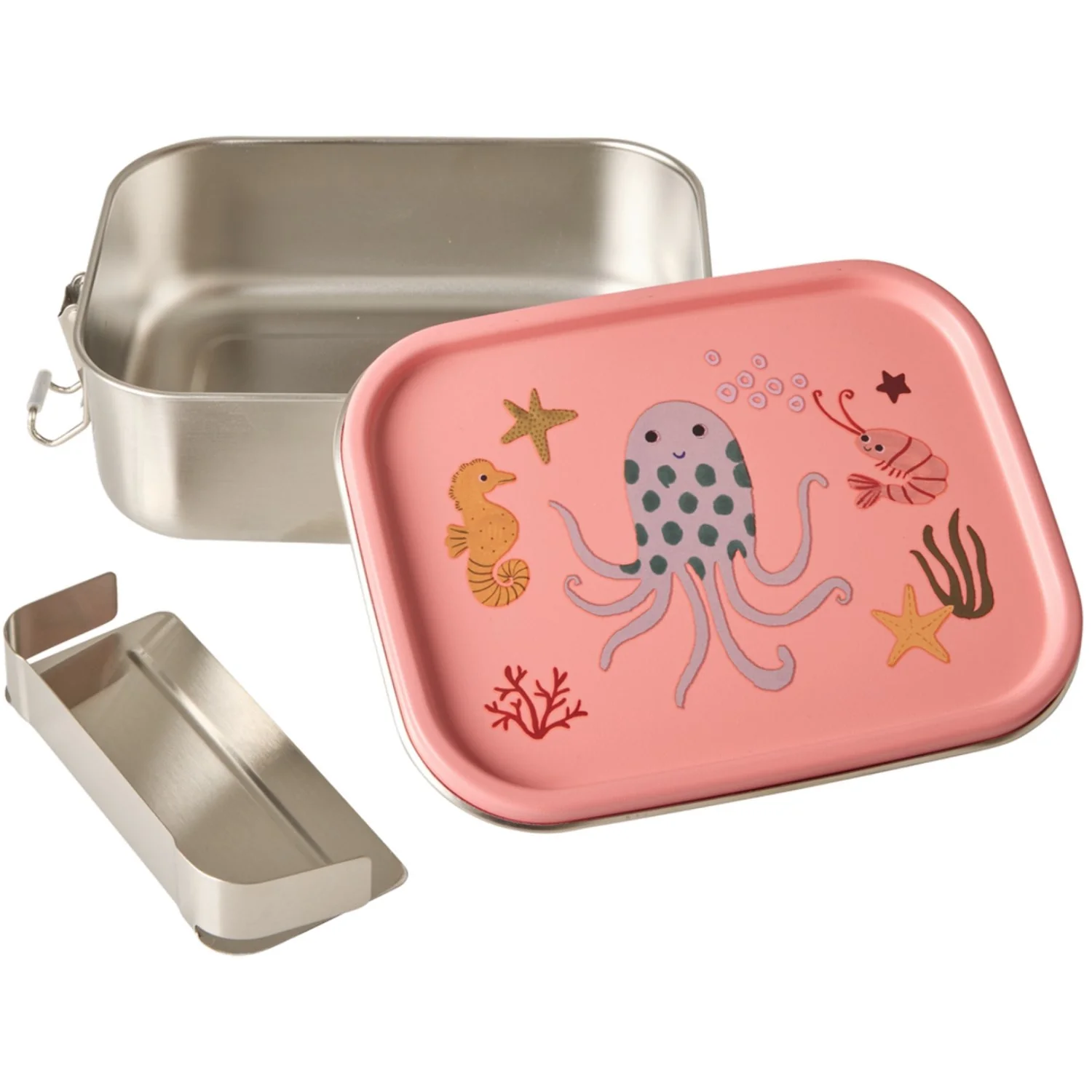 Rice Coral Ocean Print Stainless Steel Lunchbox With Moveable Divider Small 800 Ml - Image 3