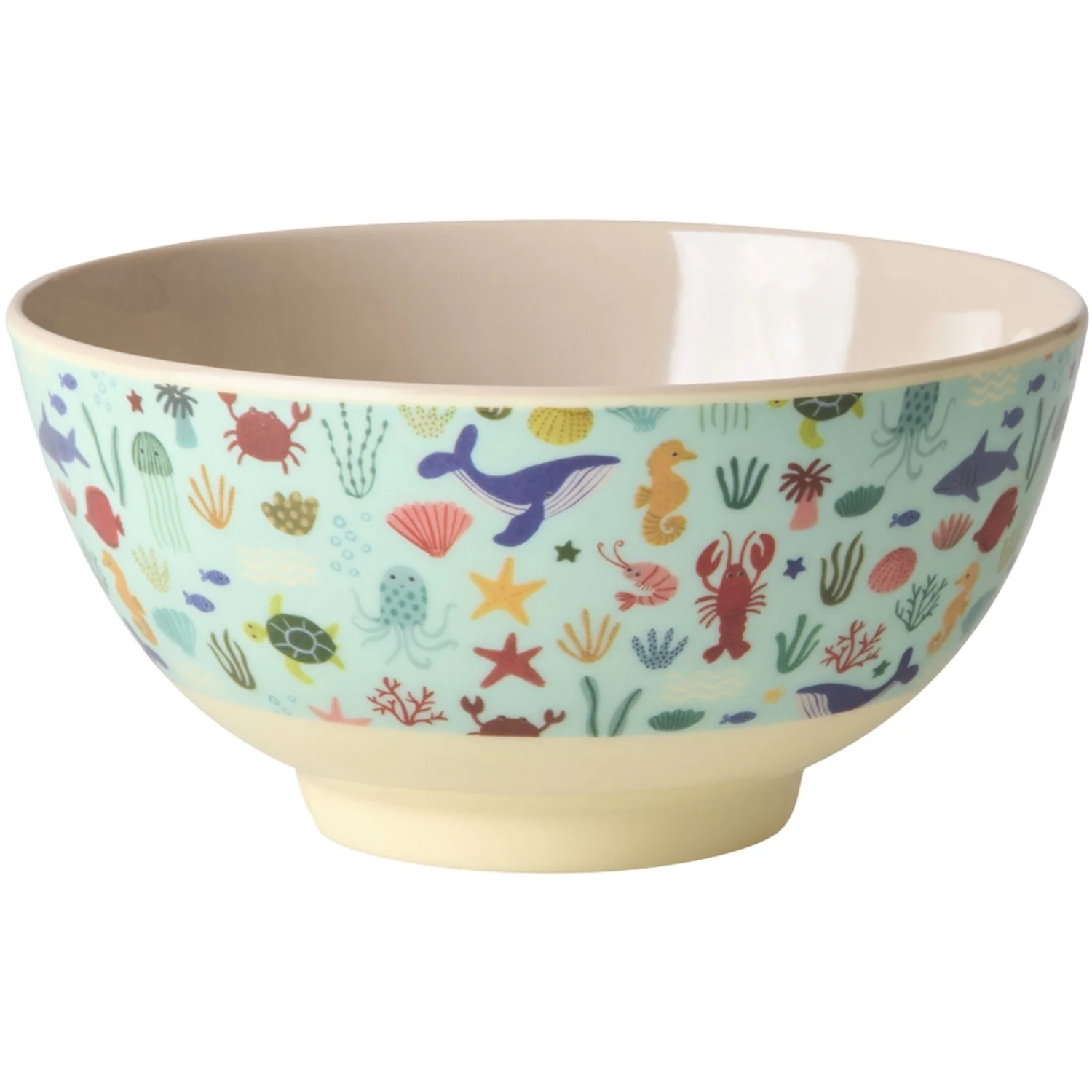 Rice Melamine Bowl With Blue Ocean Print - Medium - 700 Ml