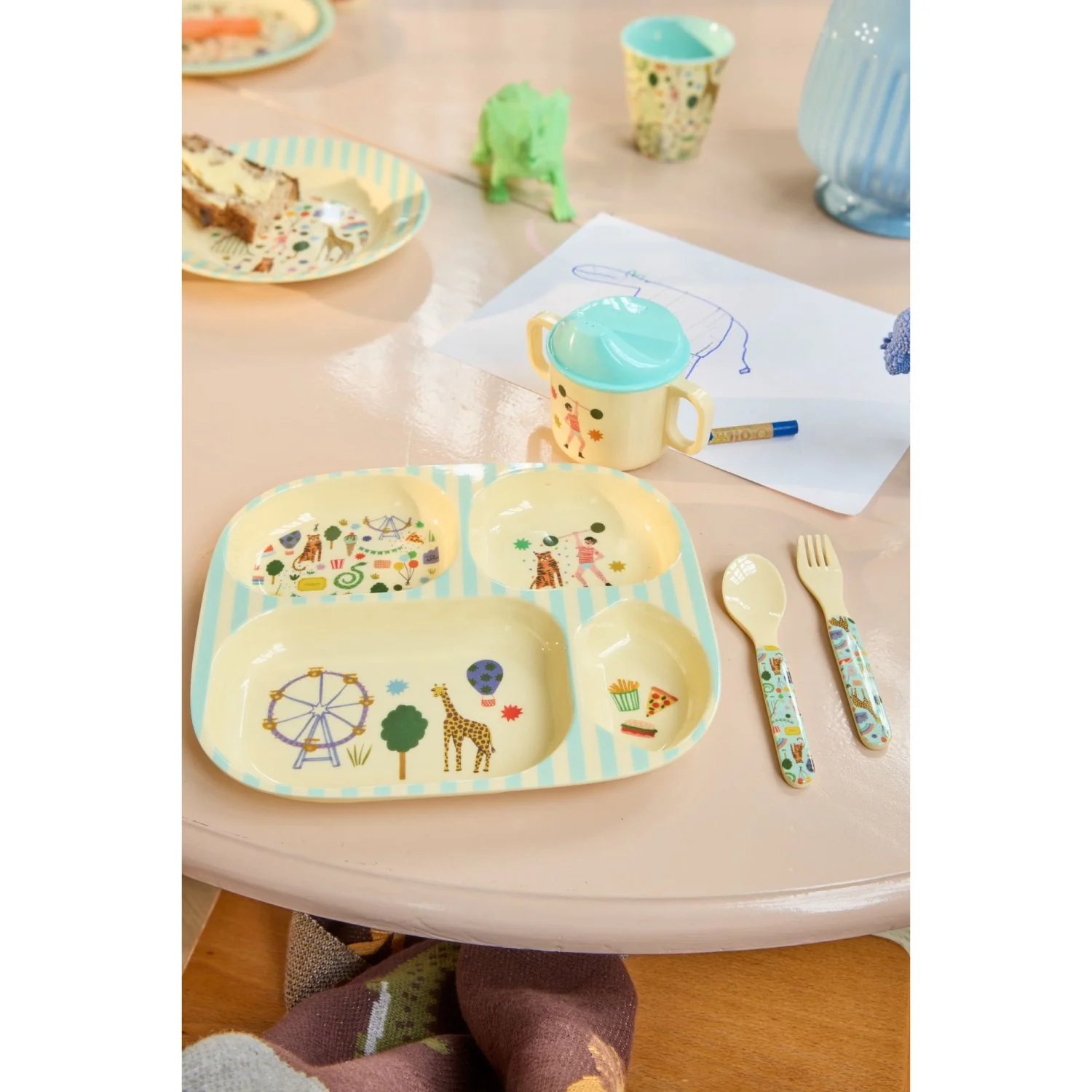 Rice Mint Fun Fair Print Melamine Baby Dinner Set In Gift Box 4 Pcs - Image 2