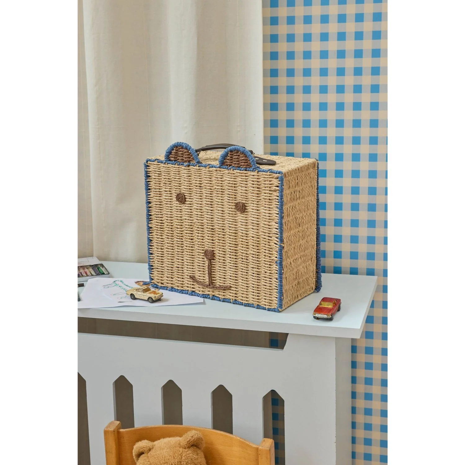 Rice Paper Rope Suitcase In Bear Shape With Blue Details - Image 3