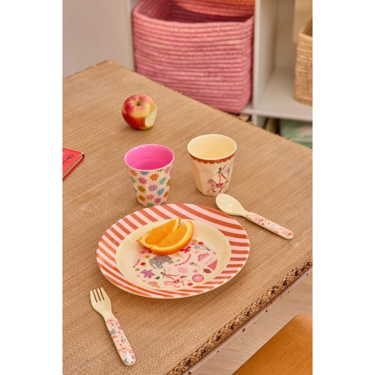 Rice Pink Fun Fair Print Baby Melamine Spoon And Fork - Image 2