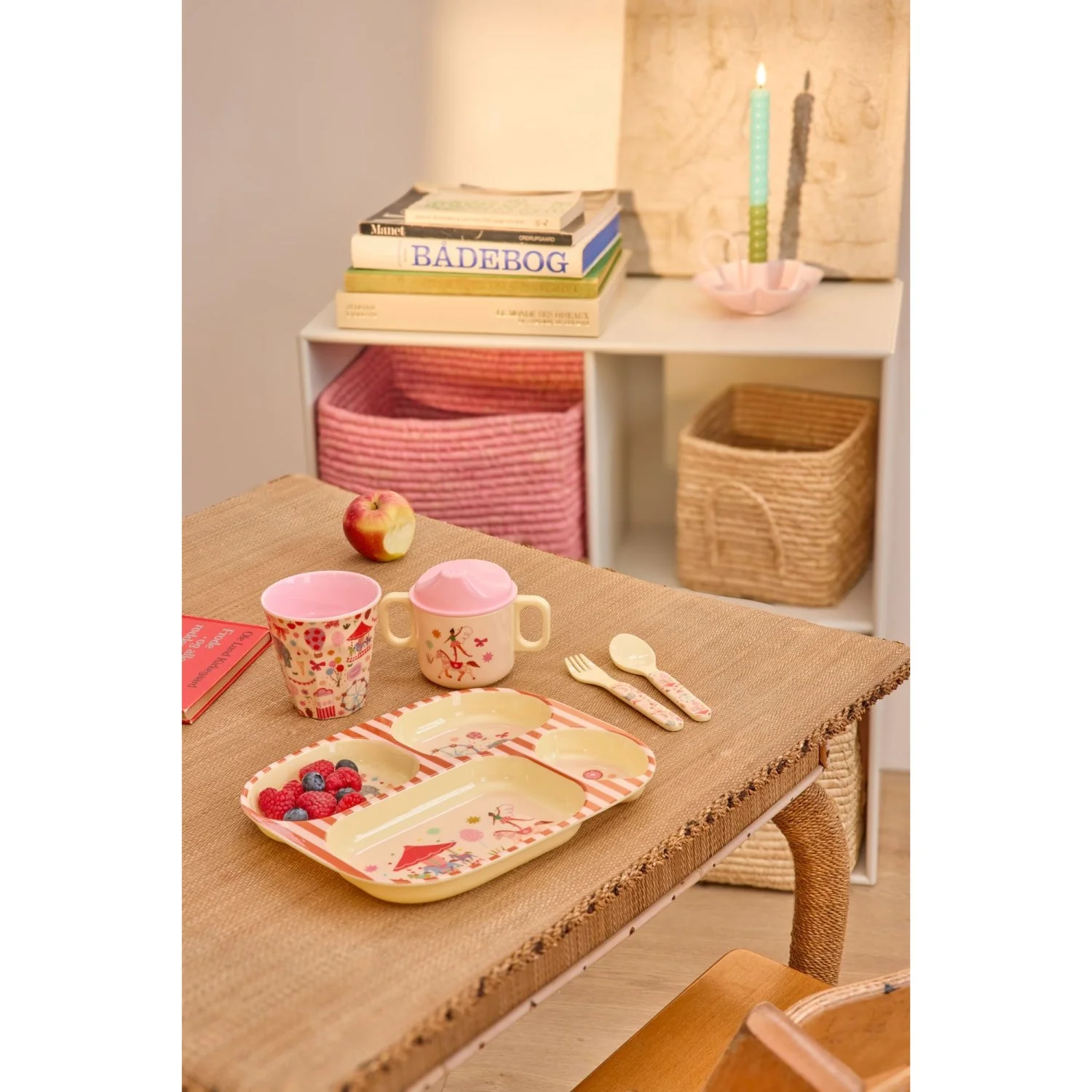 Rice Pink Fun Fair Print Melamine Baby Dinner Set In Gift Box 4 Pcs - Image 2