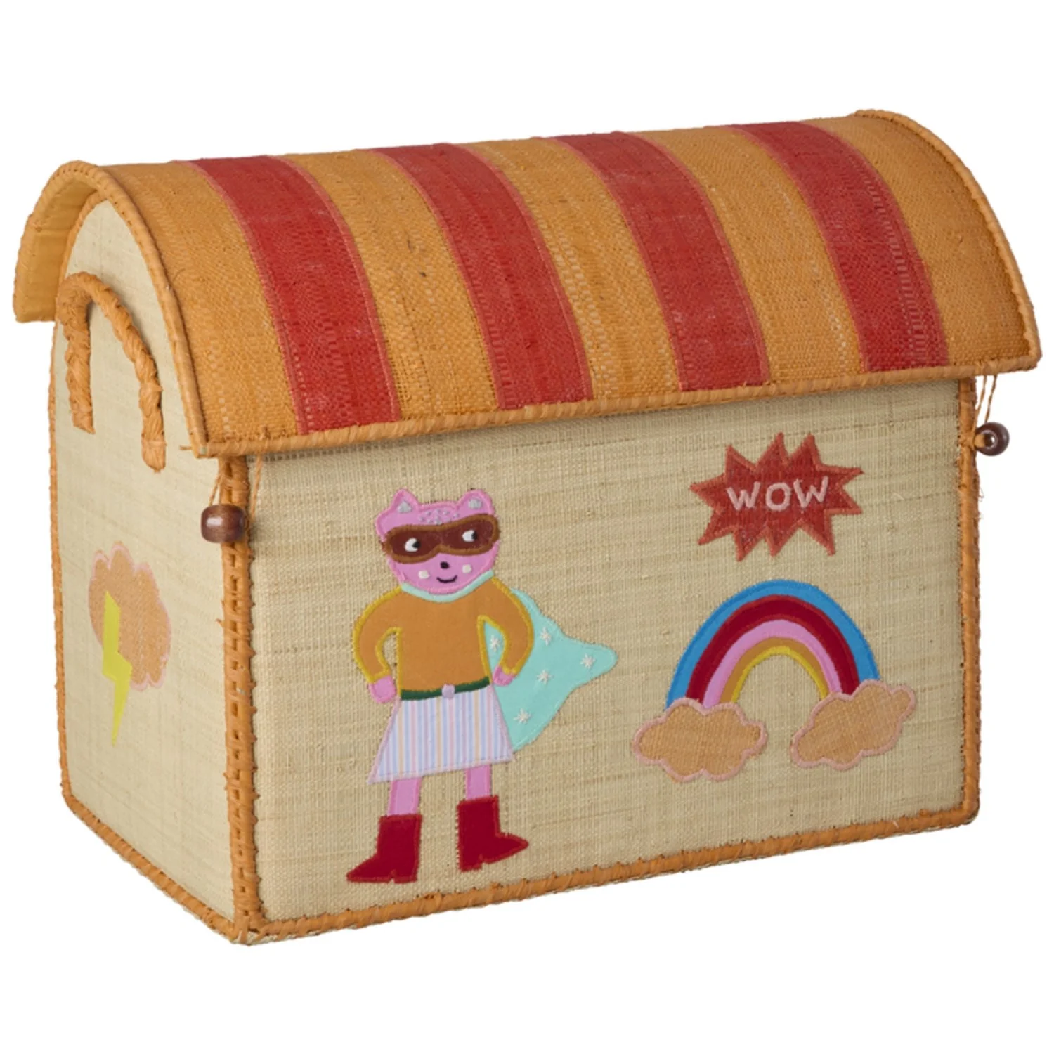 Rice Raffia Toy Baskets With Hero Theme - Pink - Set Of 3 - Image 5