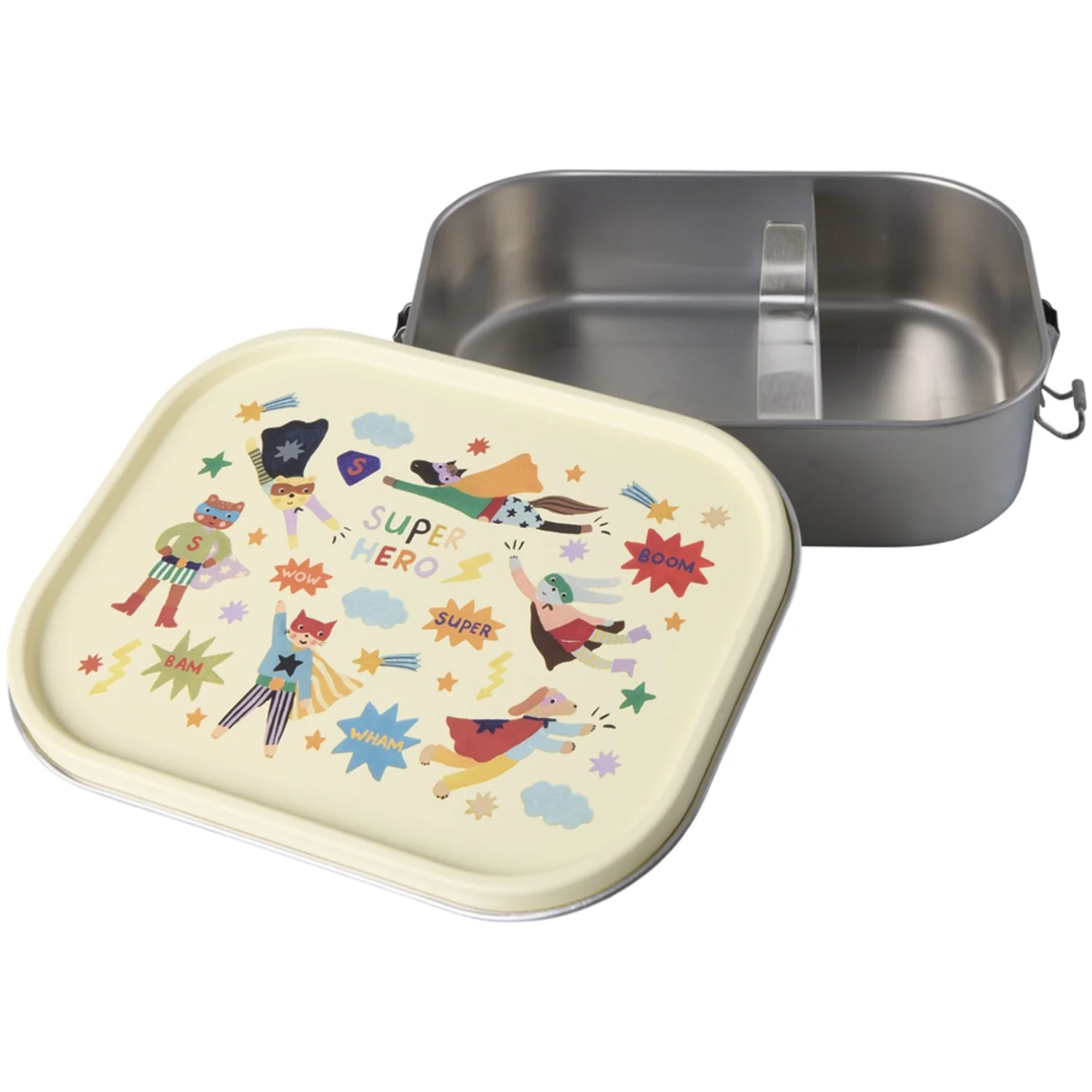 Rice Stainless Steel Lunchbox With Moveable Divider And Hero Print - Cream - Large - 1400 Ml - Image 3